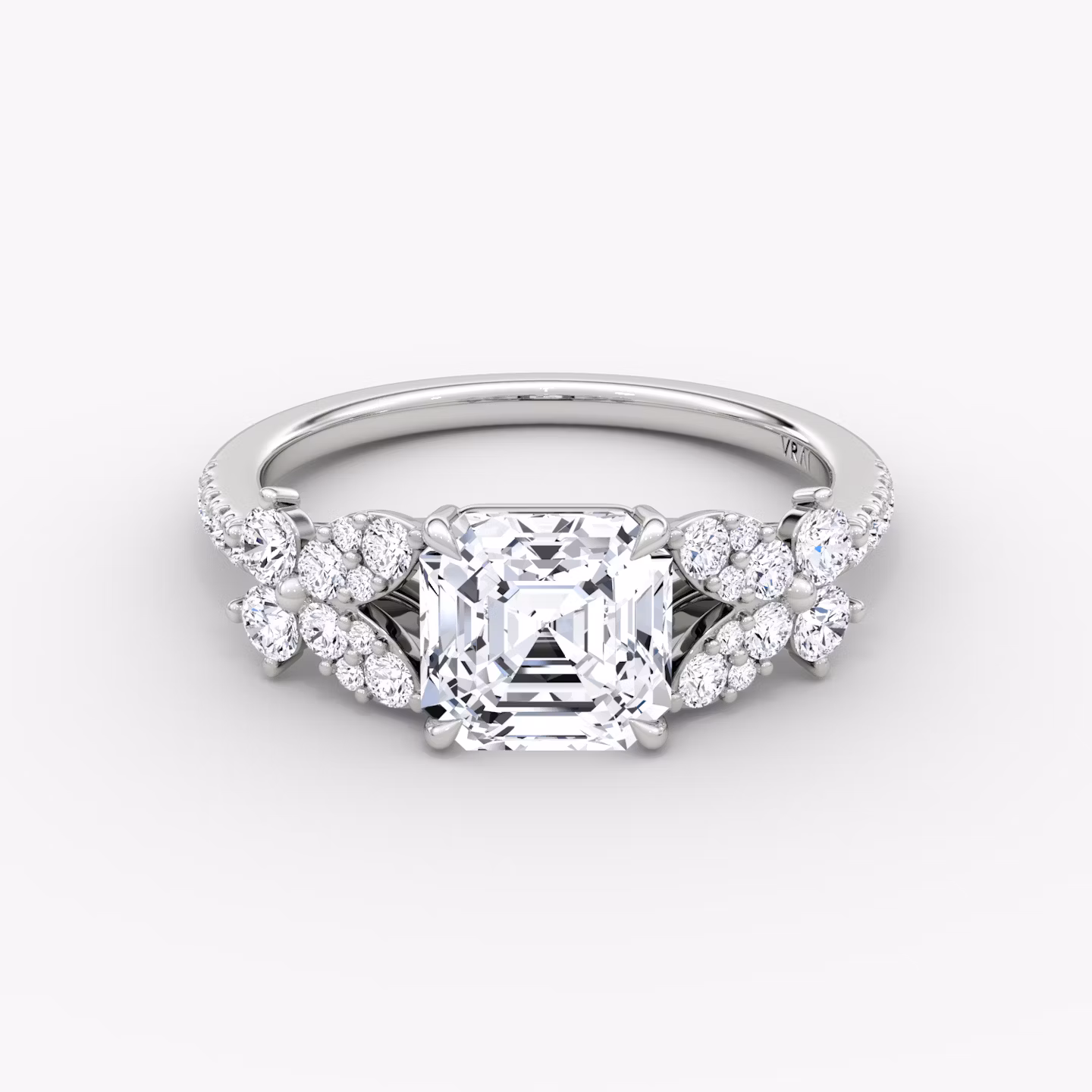 The Signature Floral  | Asscher | 18k | White Gold | bandAccent: Pavé | diamondOrientation: vertical | caratWeight: other