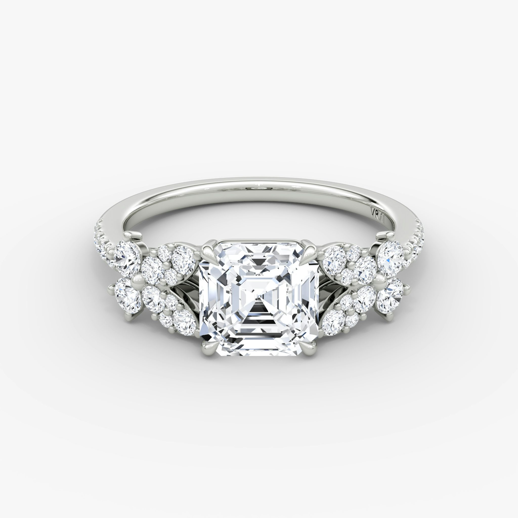 The Signature Floral | Asscher | 18k | White Gold | bandAccent: Pavé | diamondOrientation: vertical | caratWeight: other