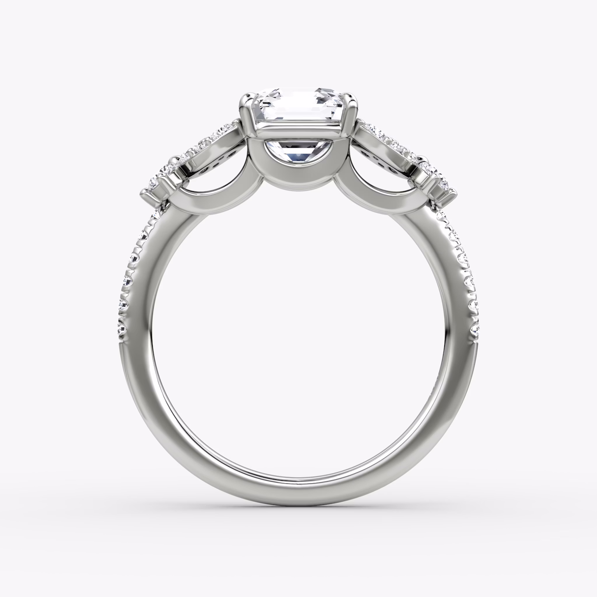 The Signature Floral | Asscher | 18k | White Gold | bandAccent: Pavé | diamondOrientation: vertical | caratWeight: other