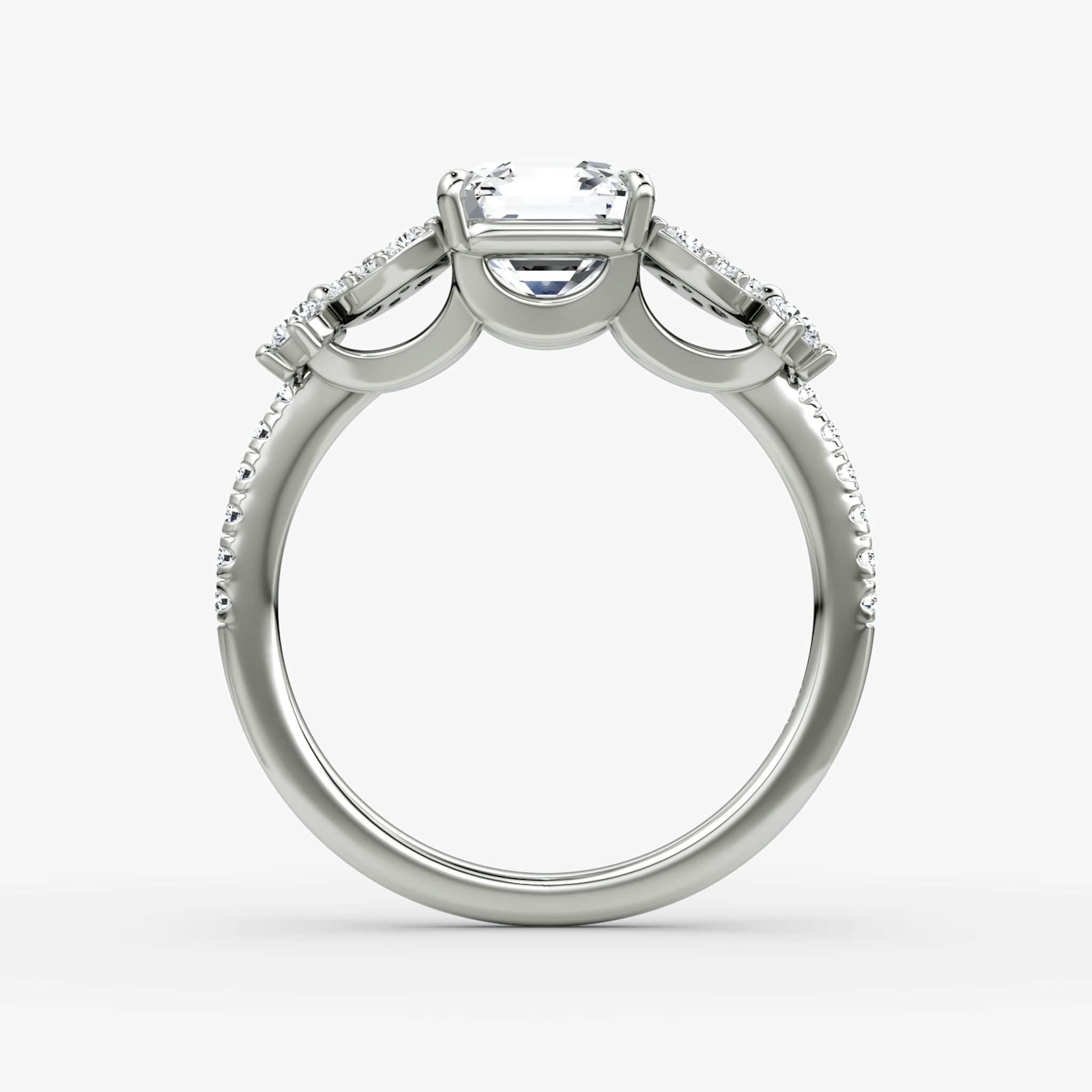 The Signature Floral | Asscher | 18k | White Gold | bandAccent: Pavé | diamondOrientation: vertical | caratWeight: other