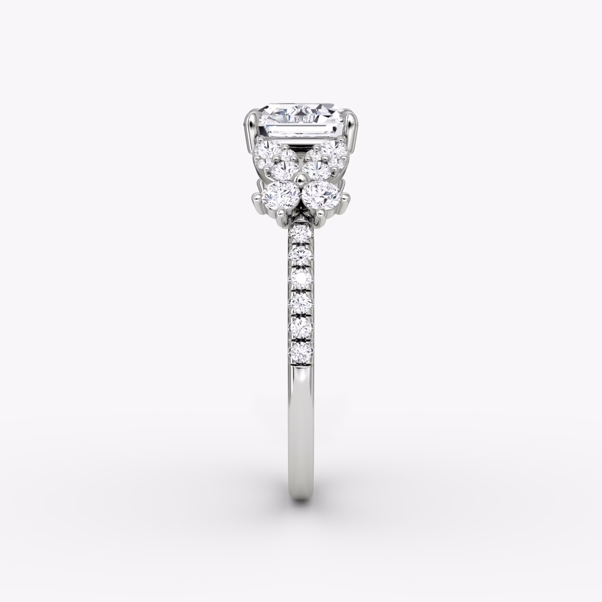The Signature Floral | Asscher | 18k | White Gold | bandAccent: Pavé | diamondOrientation: vertical | caratWeight: other