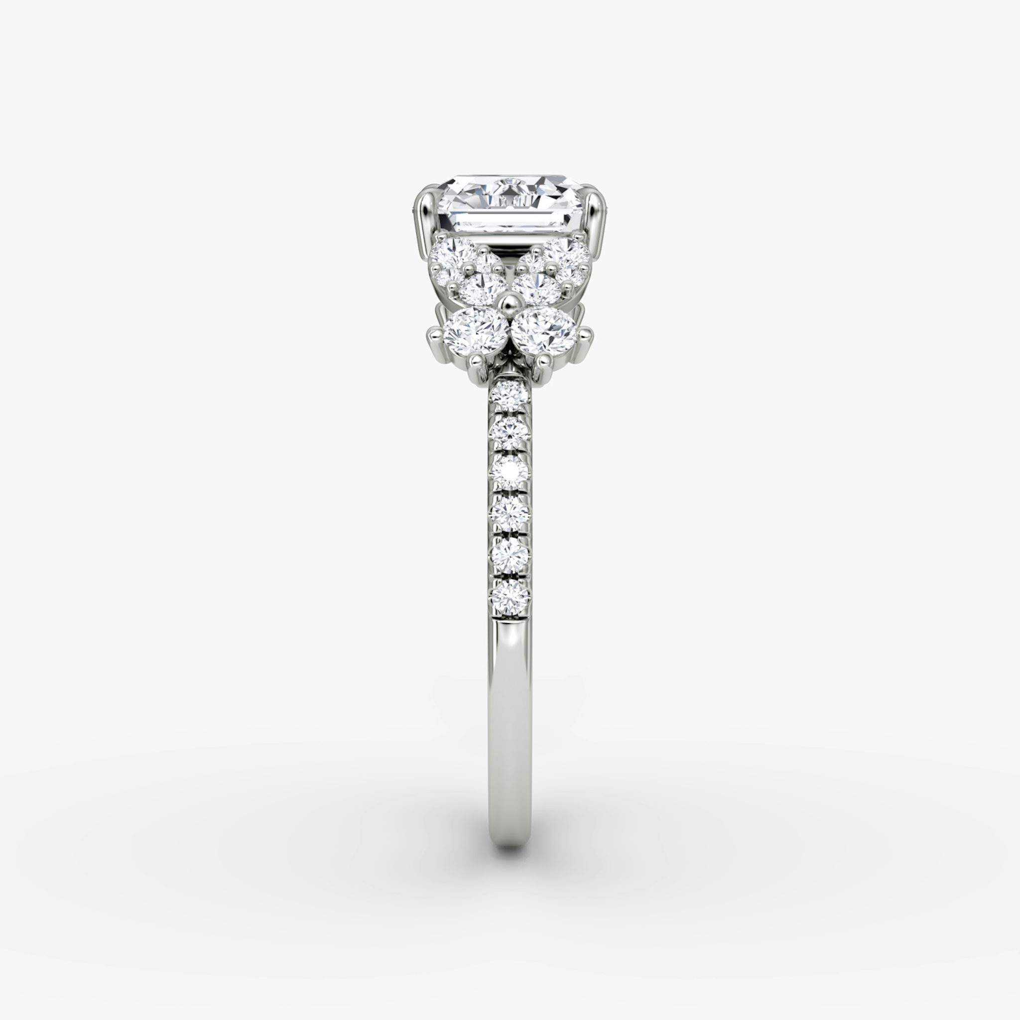 The Signature Floral | Asscher | 18k | White Gold | bandAccent: Pavé | diamondOrientation: vertical | caratWeight: other