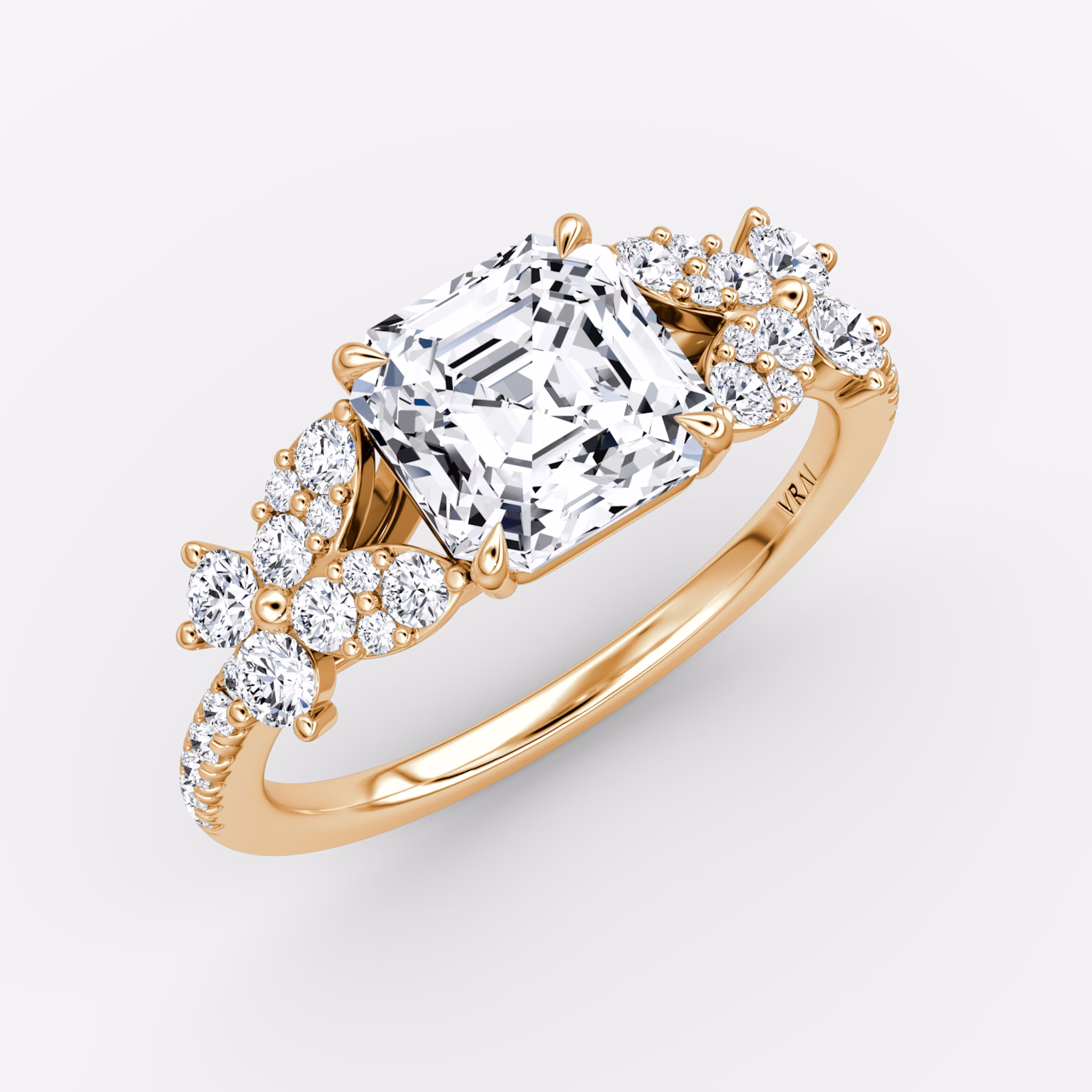The Signature Floral | Asscher | 14k | Rose Gold | bandAccent: Pavé | diamondOrientation: vertical | caratWeight: other