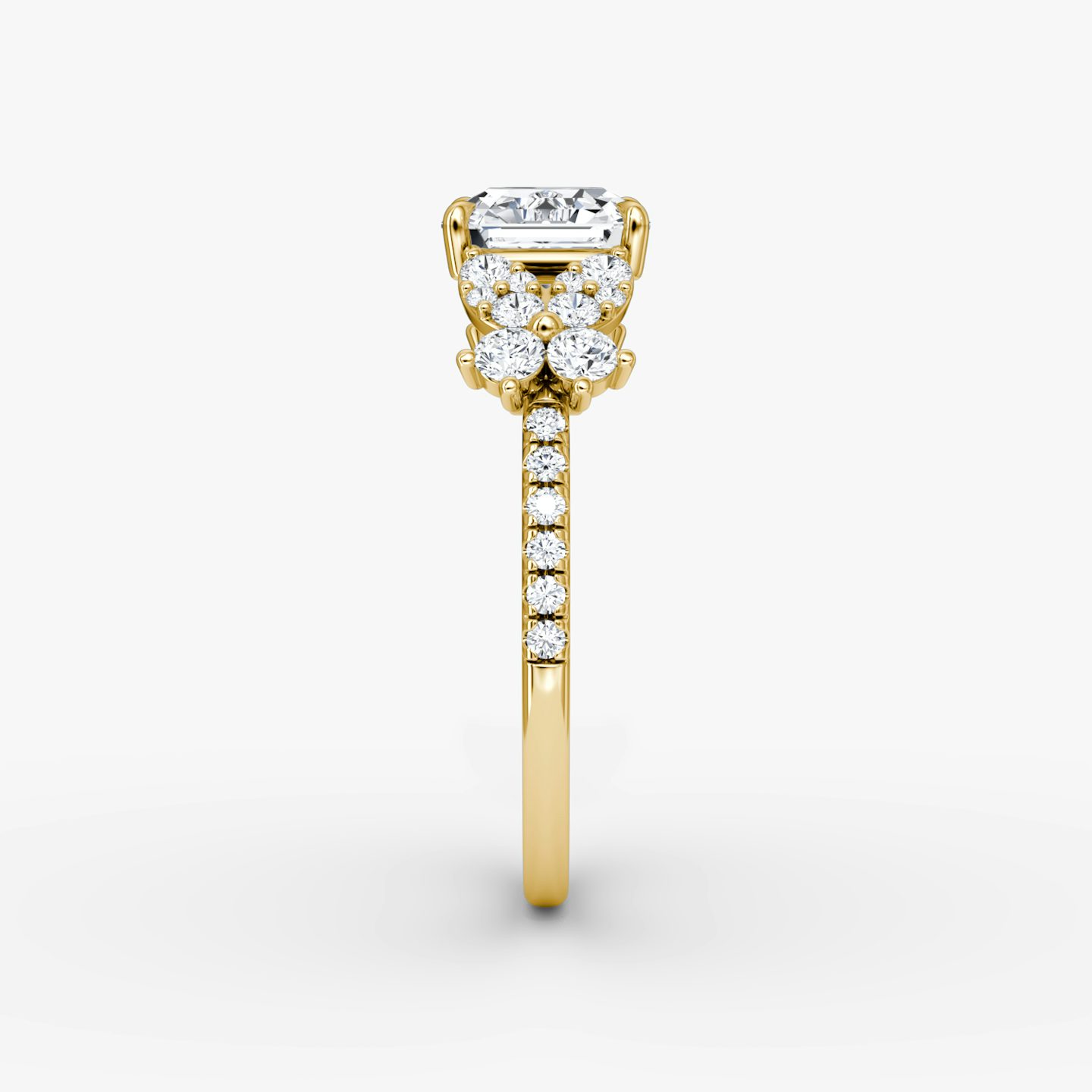 Anillo de compromiso Solitario Signature Floral  | Asscher | 18k | Oro amarillo | bandAccent: Pavé | diamondOrientation: vertical | caratWeight: other