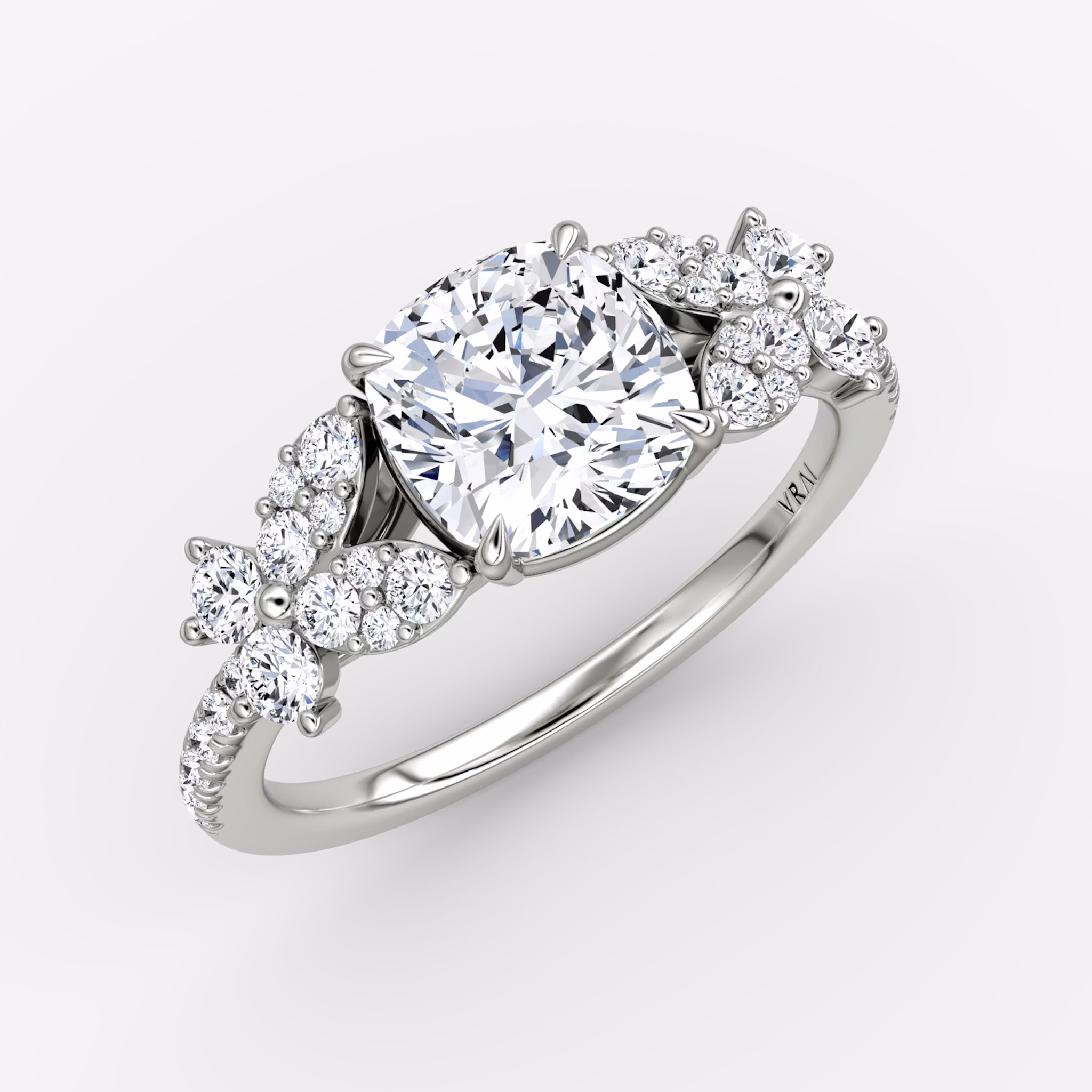 The Signature Floral | Cushion | 18k | White Gold | bandAccent: Pavé | diamondOrientation: vertical | caratWeight: other