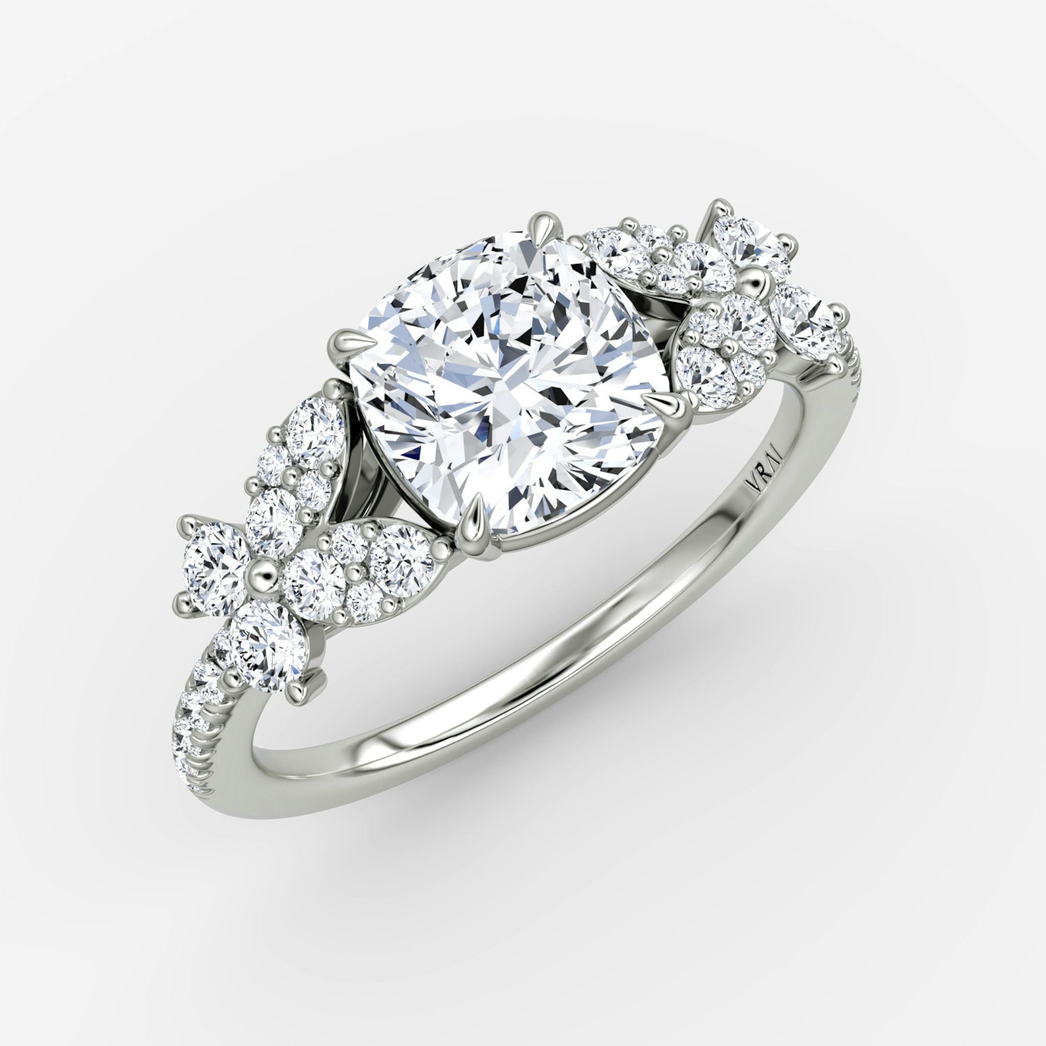 The Signature Floral | Cushion | 18k | White Gold | bandAccent: Pavé | diamondOrientation: vertical | caratWeight: other