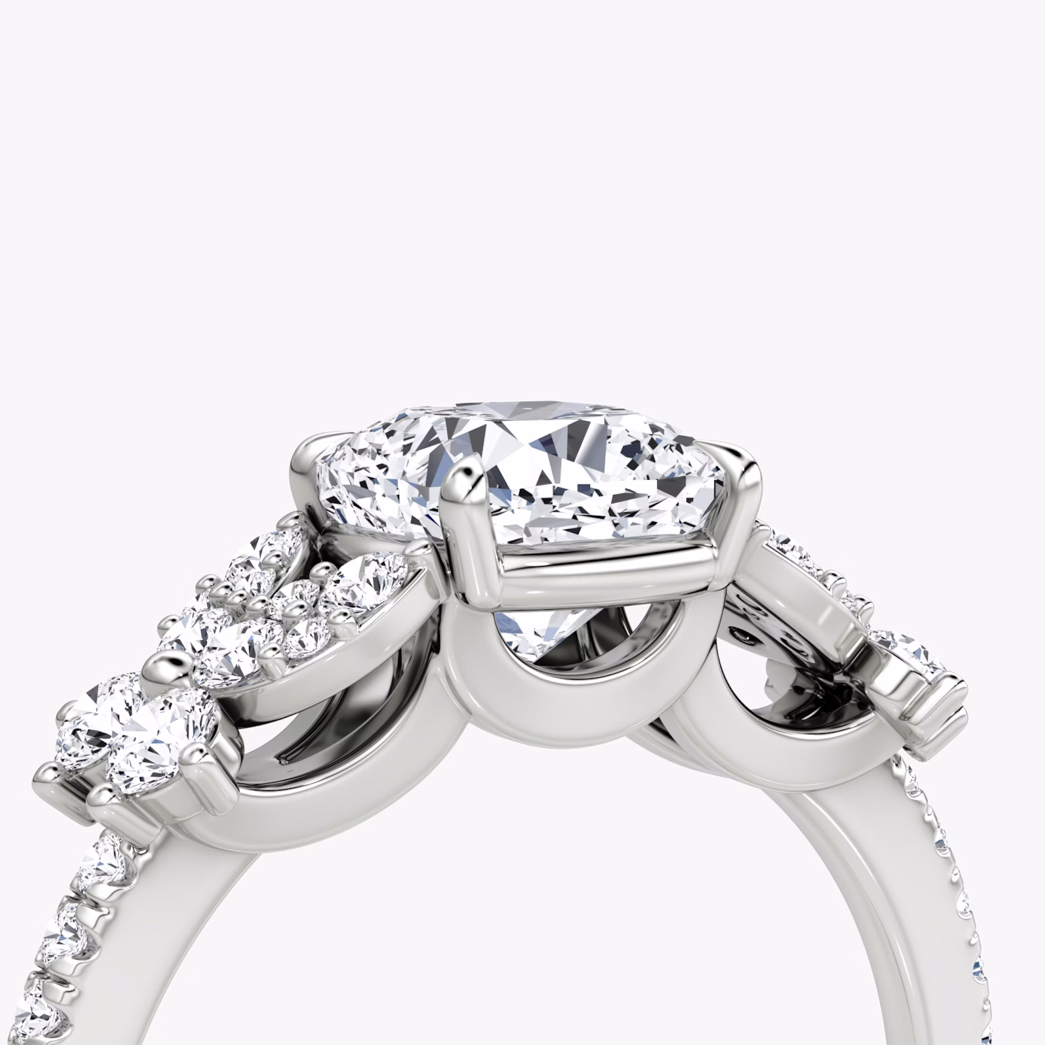 The Signature Floral | Cushion | 18k | White Gold | bandAccent: Pavé | diamondOrientation: vertical | caratWeight: other
