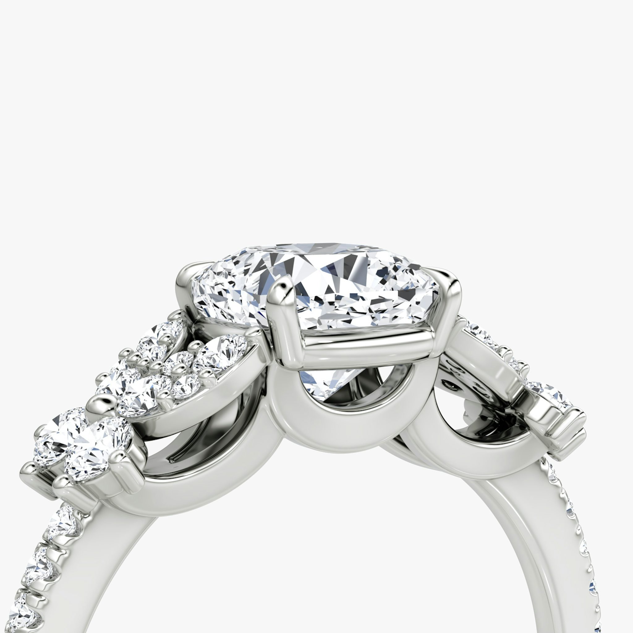 The Signature Floral | Cushion | 18k | White Gold | bandAccent: Pavé | diamondOrientation: vertical | caratWeight: other