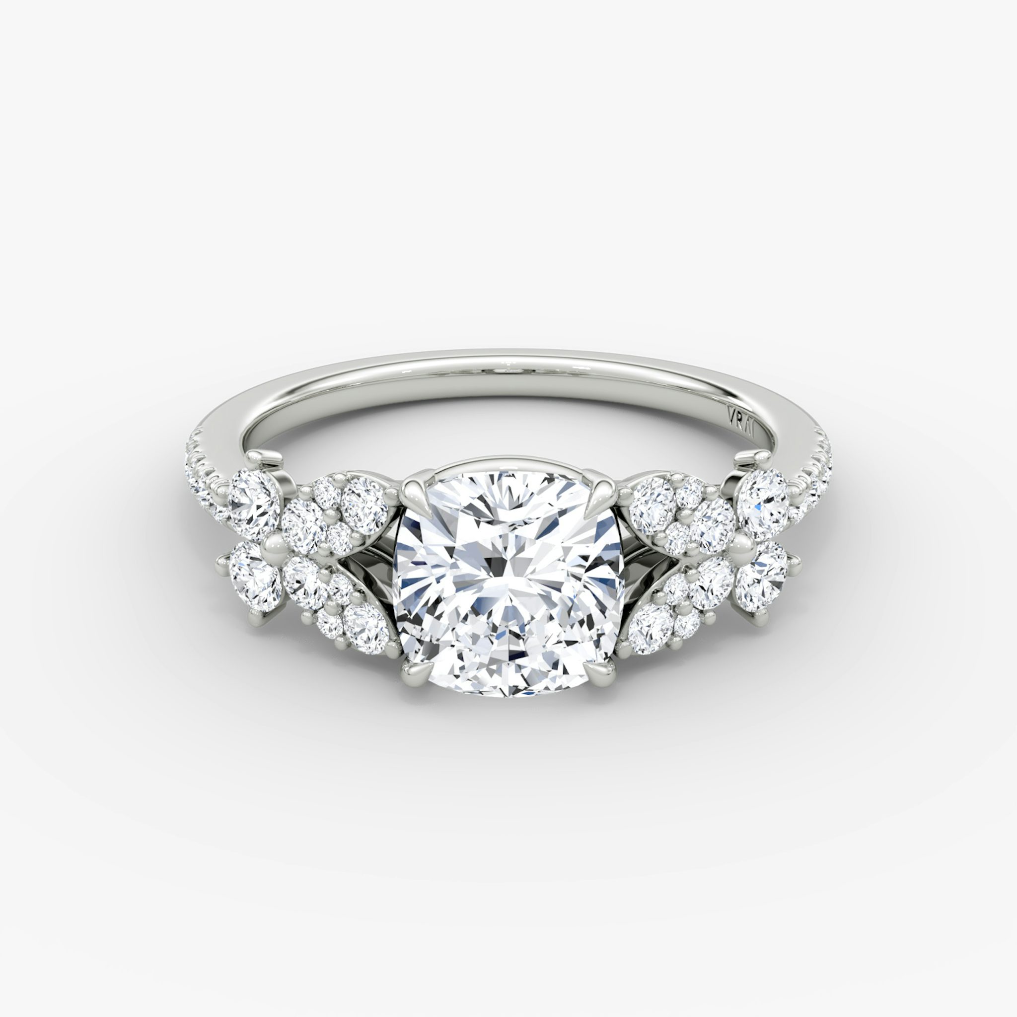 The Signature Floral | Cushion | 18k | White Gold | bandAccent: Pavé | diamondOrientation: vertical | caratWeight: other