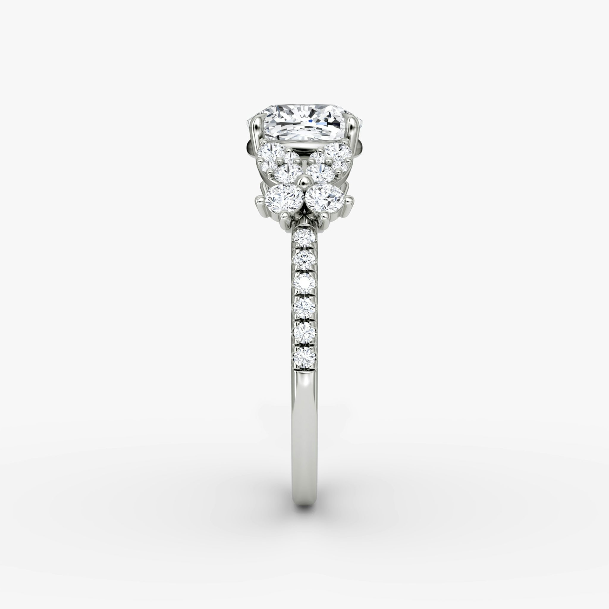The Signature Floral | Cushion | 18k | White Gold | bandAccent: Pavé | diamondOrientation: vertical | caratWeight: other
