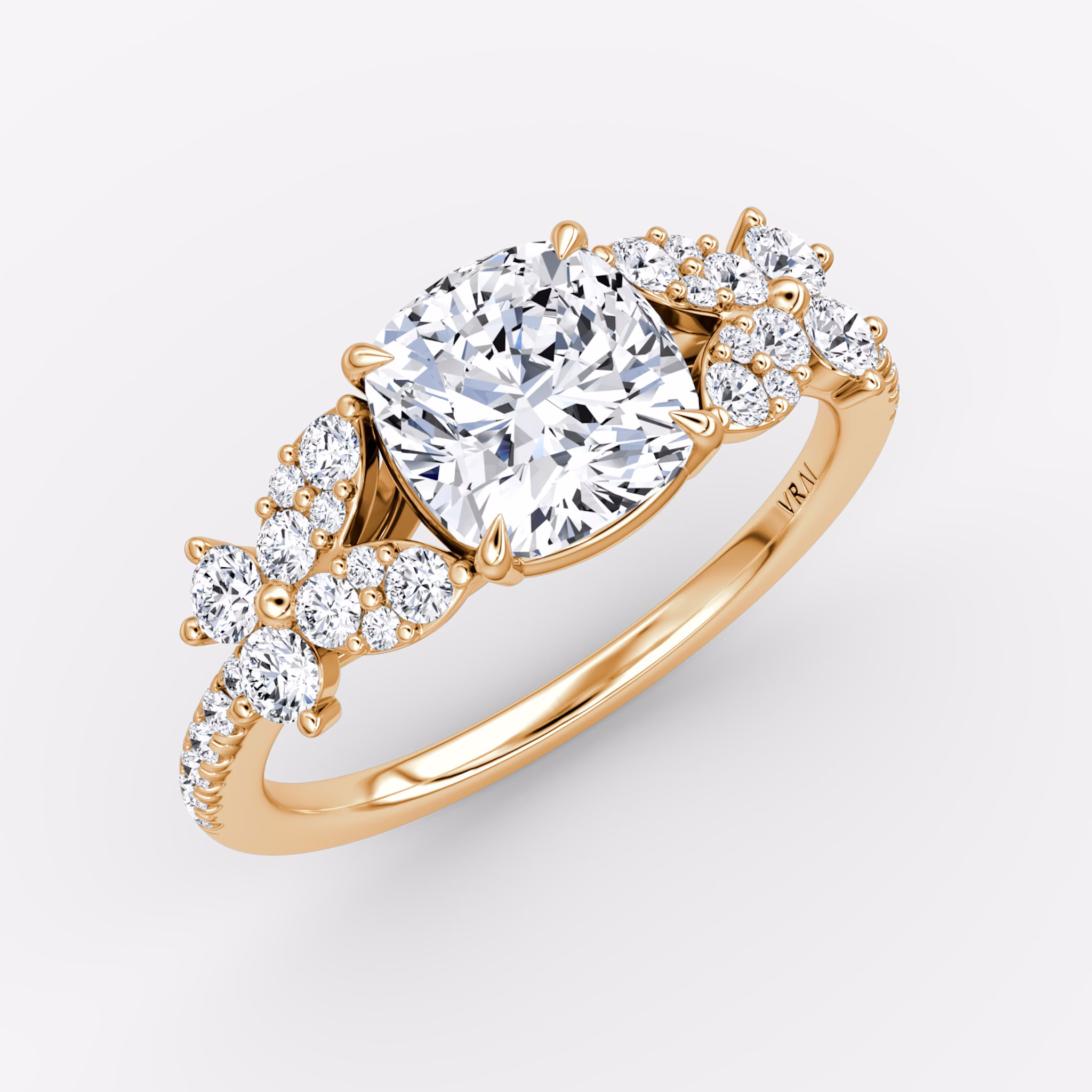 The Signature Floral | Cushion | 14k | Rose Gold | bandAccent: Pavé | diamondOrientation: vertical | caratWeight: other