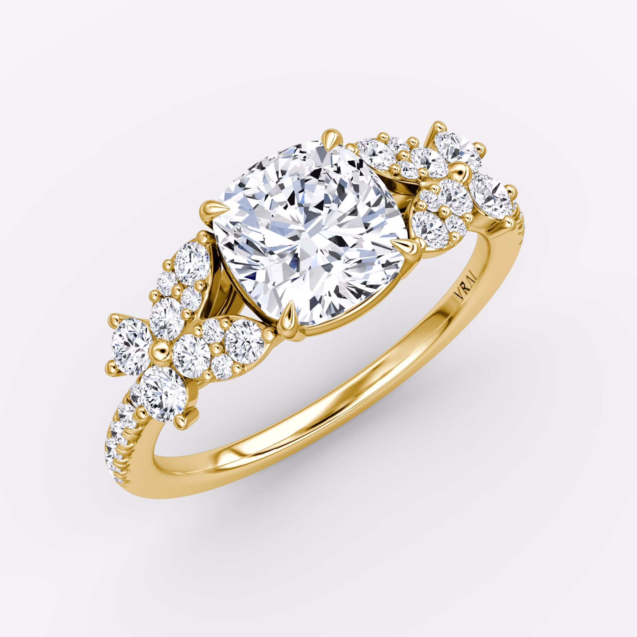 The Signature Floral | Cushion | 18k | Yellow Gold | bandAccent: Pavé | diamondOrientation: vertical | caratWeight: other