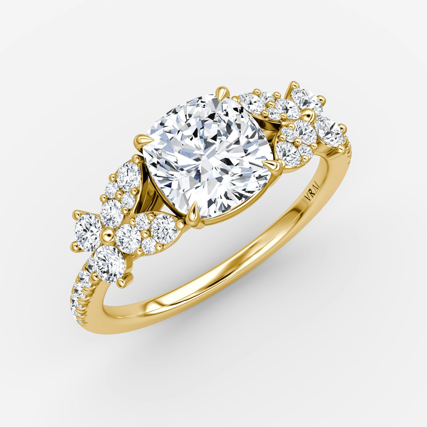 The Signature Floral  | Cushion | 18k | Yellow Gold | bandAccent: Pavé | diamondOrientation: vertical | caratWeight: other