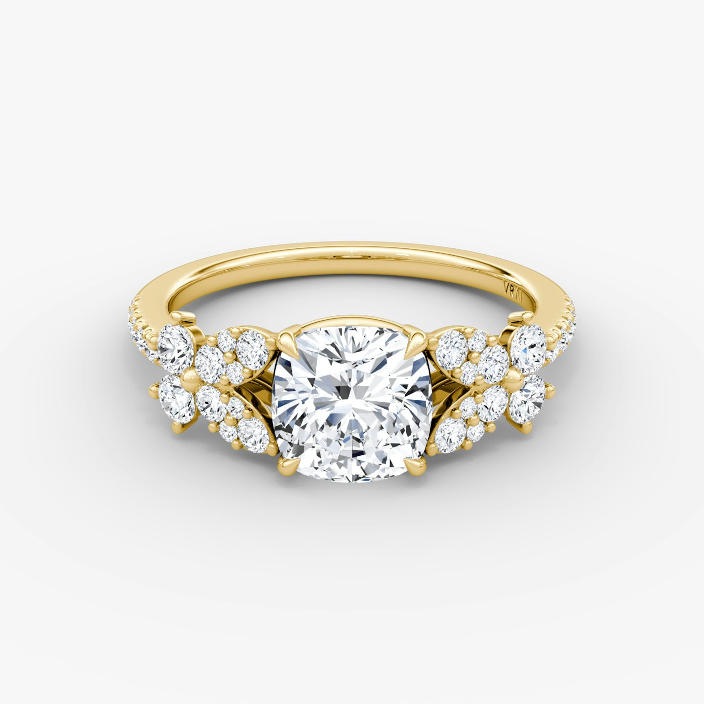 The Signature Floral  | Cushion | 18k | Yellow Gold | bandAccent: Pavé | diamondOrientation: vertical | caratWeight: other