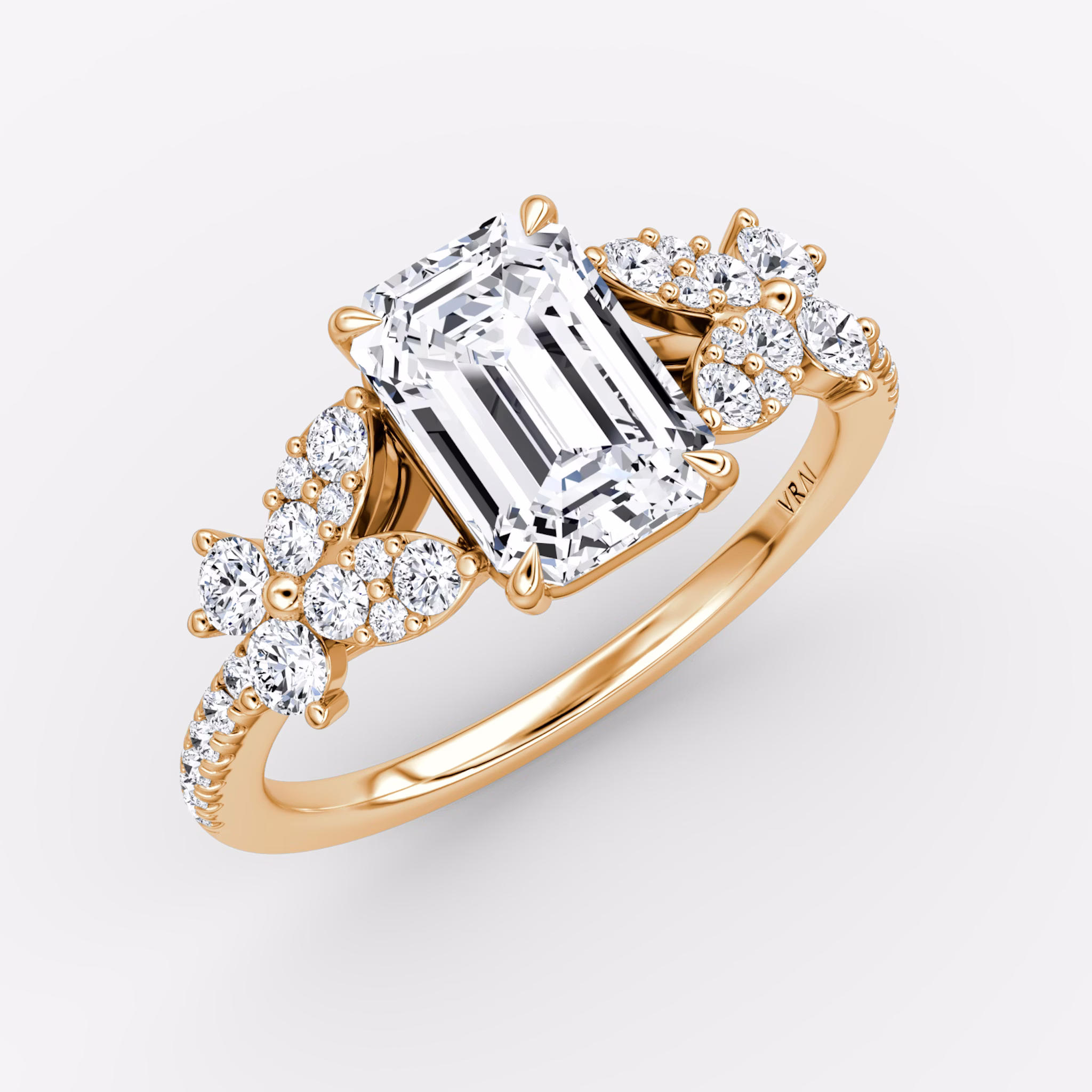 The Signature Floral | Emerald | 14k | Rose Gold | bandAccent: Pavé | diamondOrientation: vertical | caratWeight: other