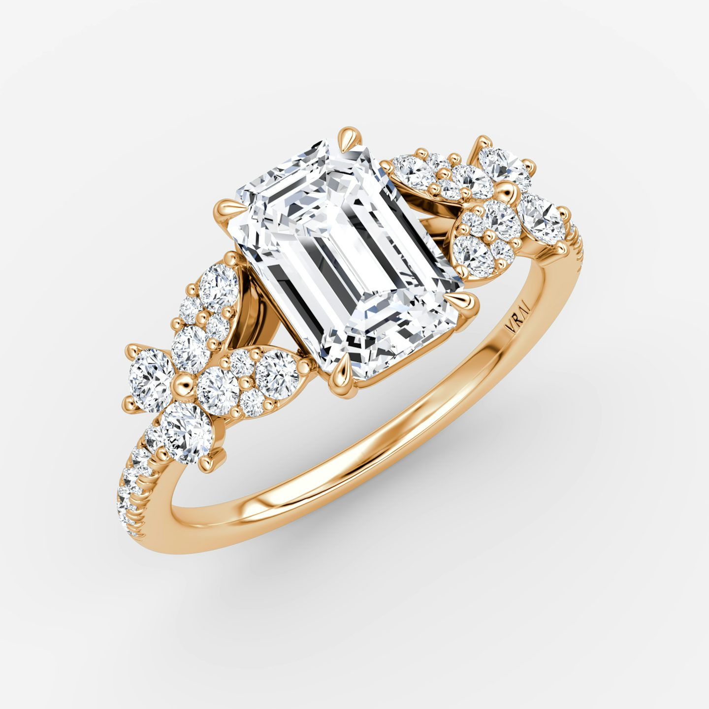 The Signature Floral  | Emerald | 14k | Rose Gold | bandAccent: Pavé | diamondOrientation: vertical | caratWeight: other