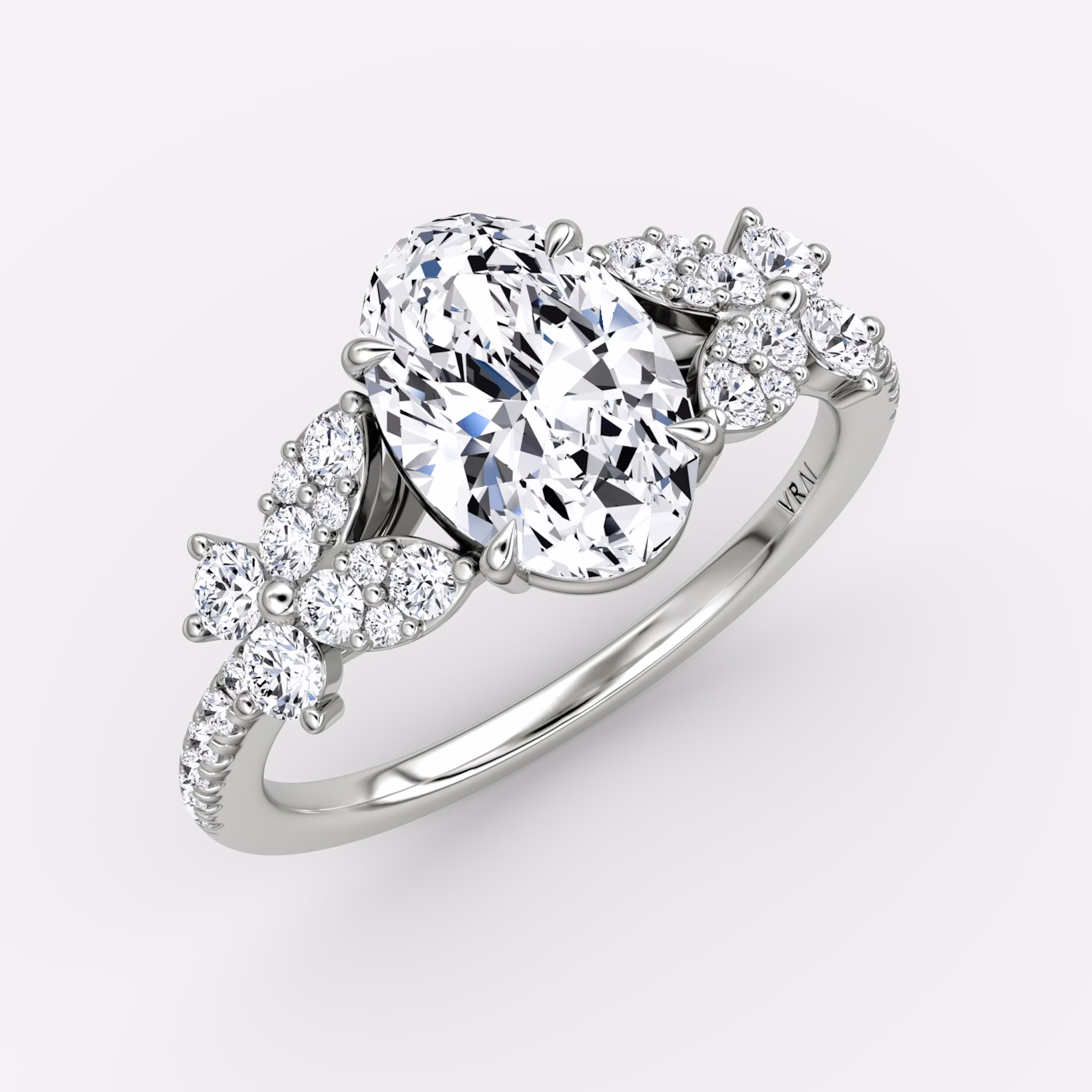 The Signature Floral | Oval | 18k | White Gold | bandAccent: Pavé | diamondOrientation: vertical | caratWeight: other