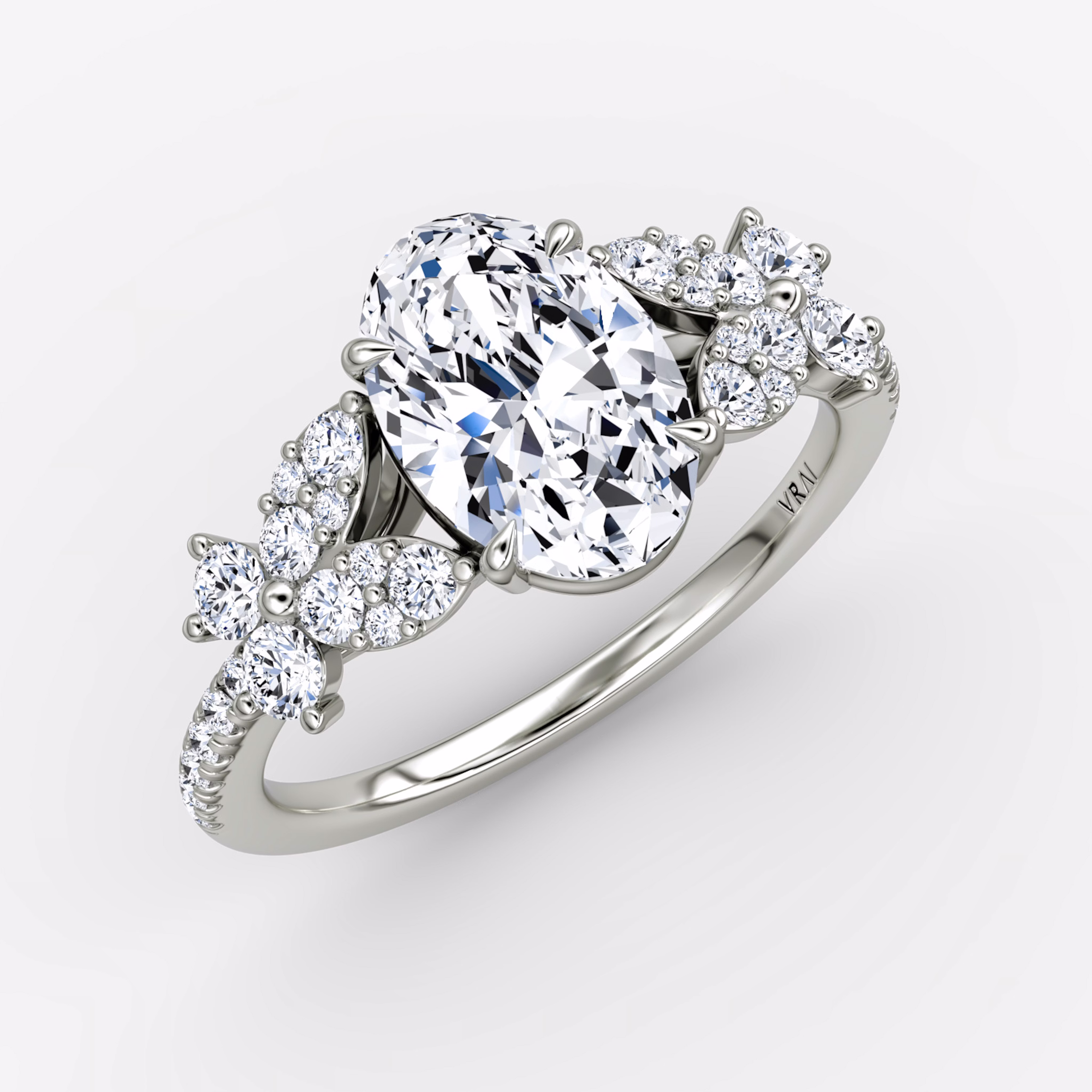 Floral Engagement Ring Oval Diamond