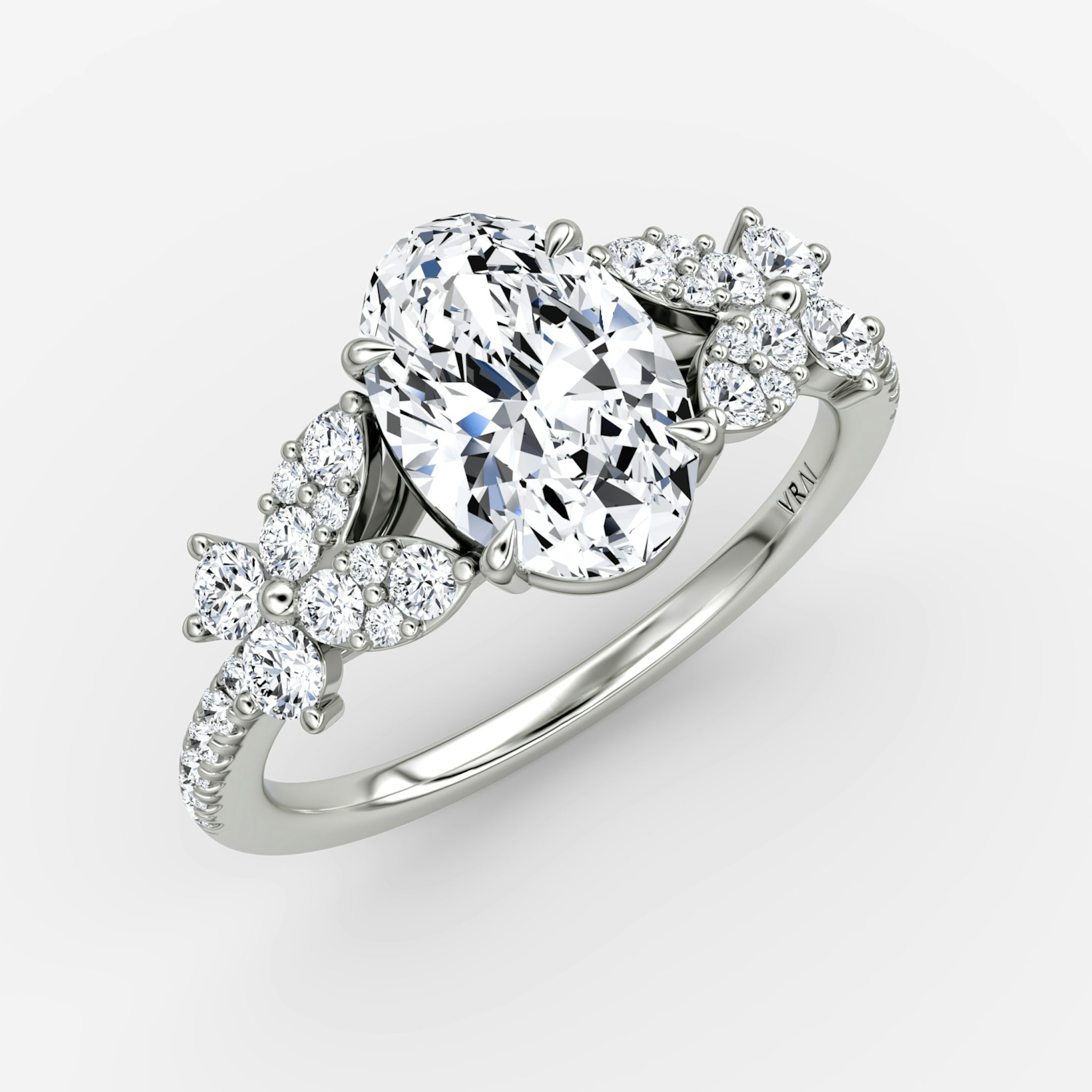 The Signature Floral | Oval | 18k | White Gold | bandAccent: Pavé | diamondOrientation: vertical | caratWeight: other