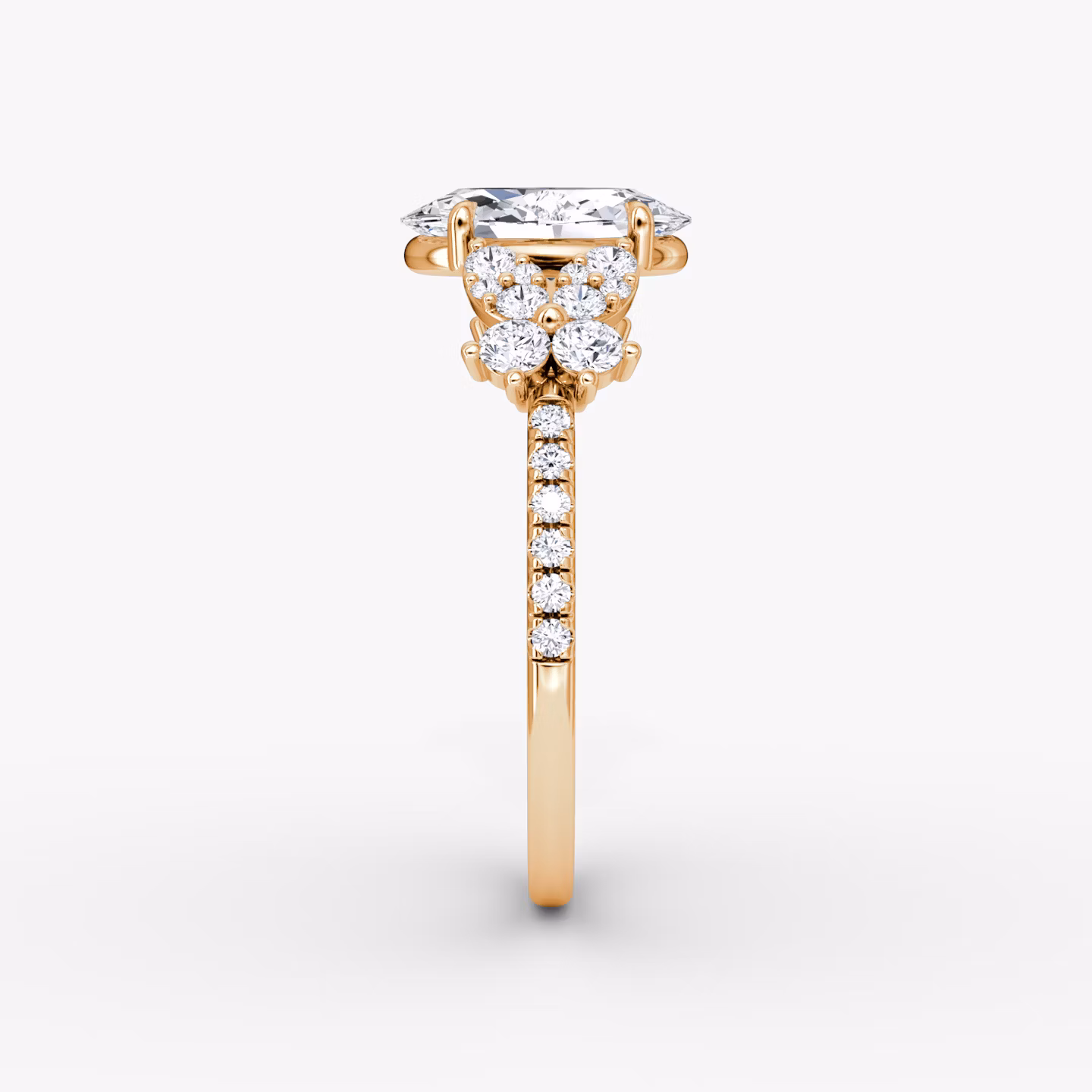 Bague de fiançailles Signature Floral | Ovale | 14k | Or rose | bandAccent: Pavé | diamondOrientation: vertical | caratWeight: other