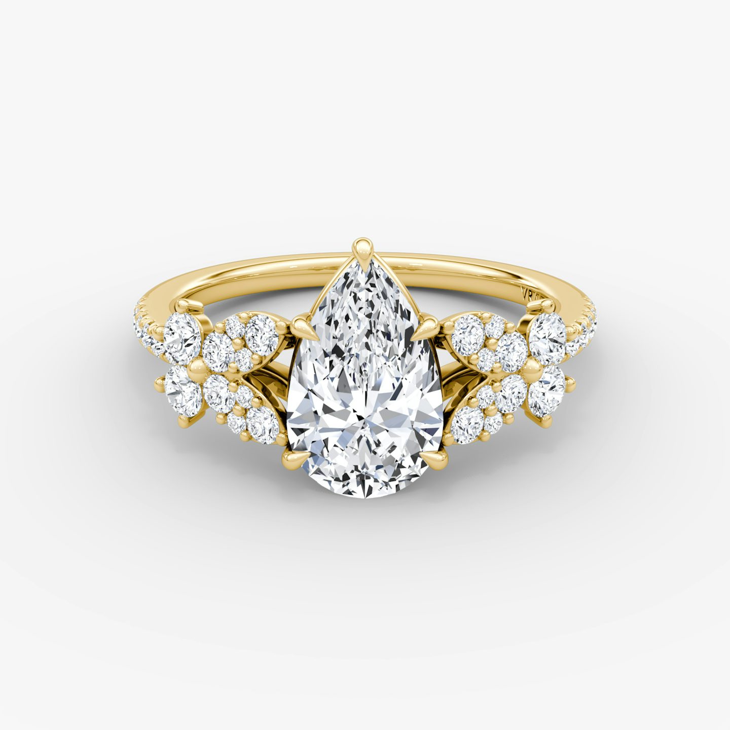 Anillo de compromiso Solitario Signature Floral  | Pera | 18k | Oro amarillo | bandAccent: Pavé | diamondOrientation: vertical | caratWeight: other