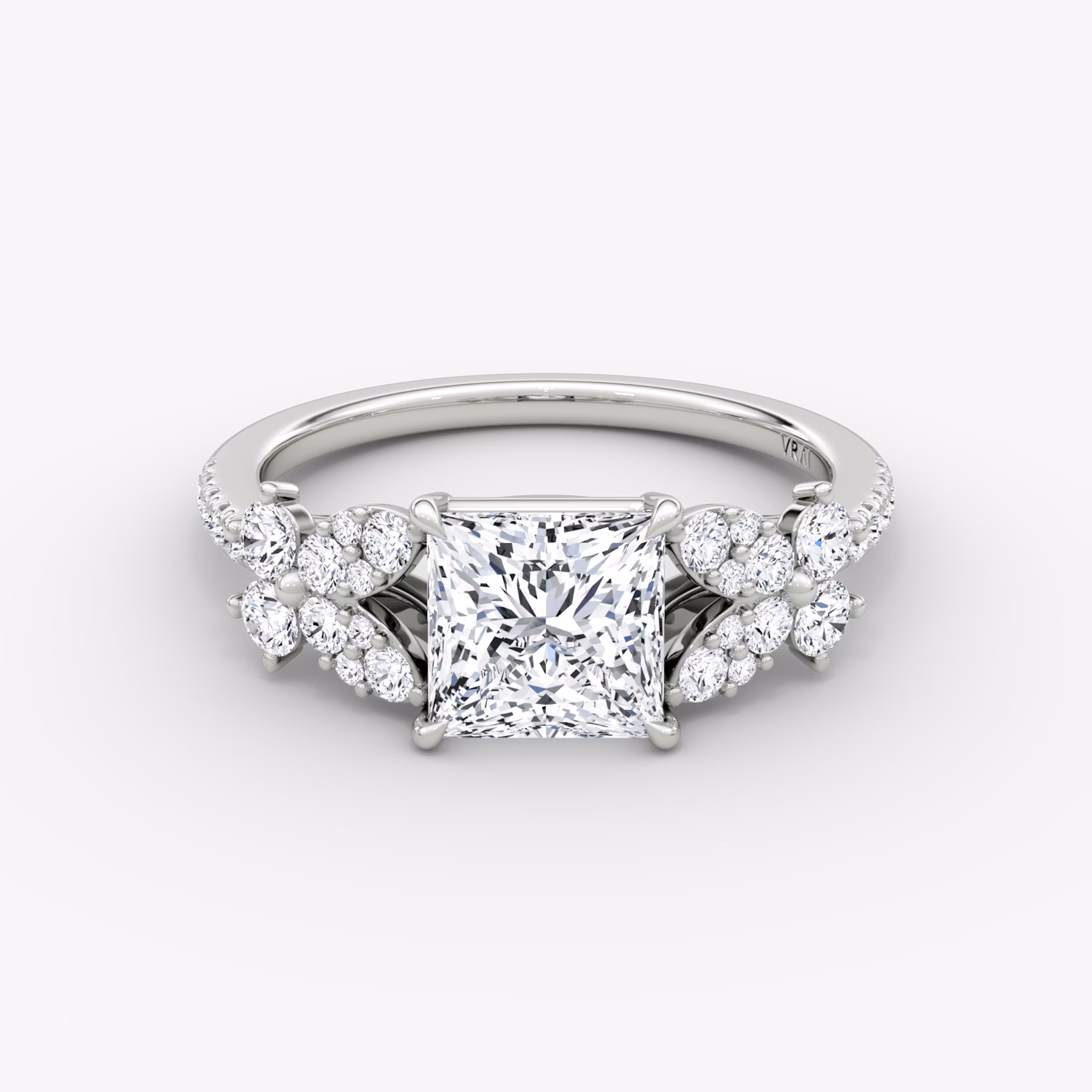 The Signature Floral | Princess | Platinum | bandAccent: Pavé | diamondOrientation: vertical | caratWeight: other
