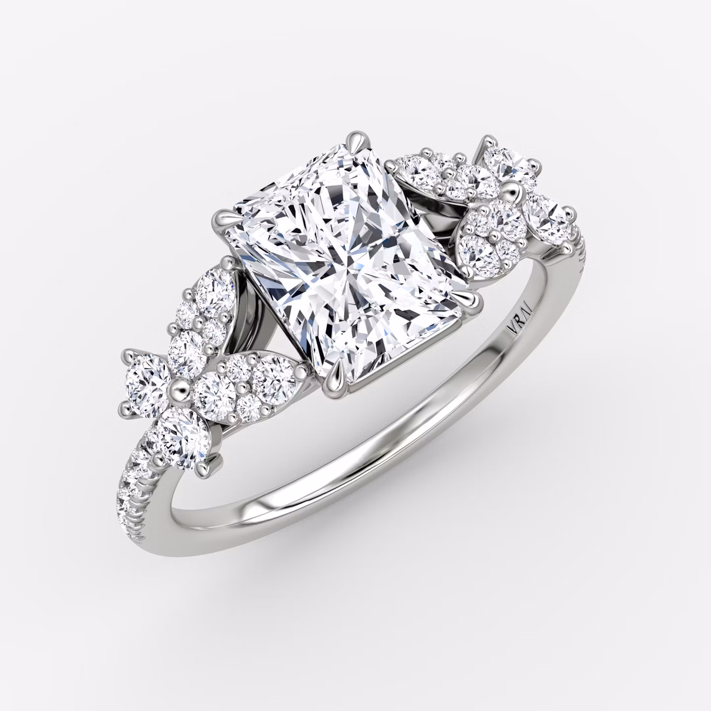 The Signature Floral  | Radiant | 18k | White Gold | bandAccent: Pavé | diamondOrientation: vertical | caratWeight: other