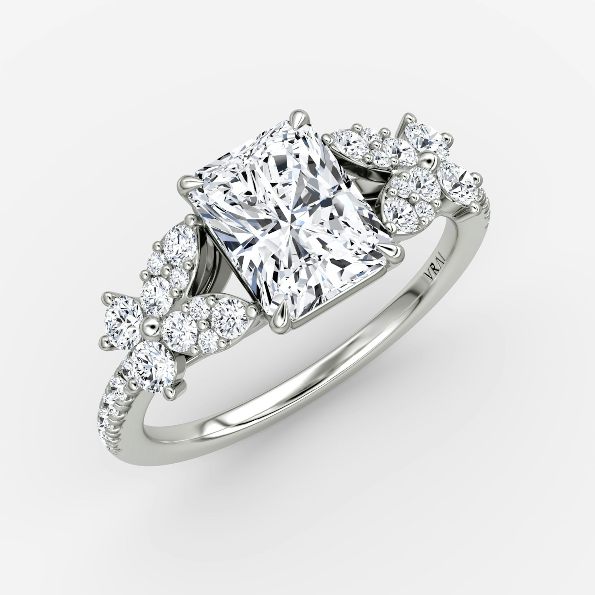 The Signature Floral | Radiant | Platinum | bandAccent: Pavé | diamondOrientation: vertical | caratWeight: other
