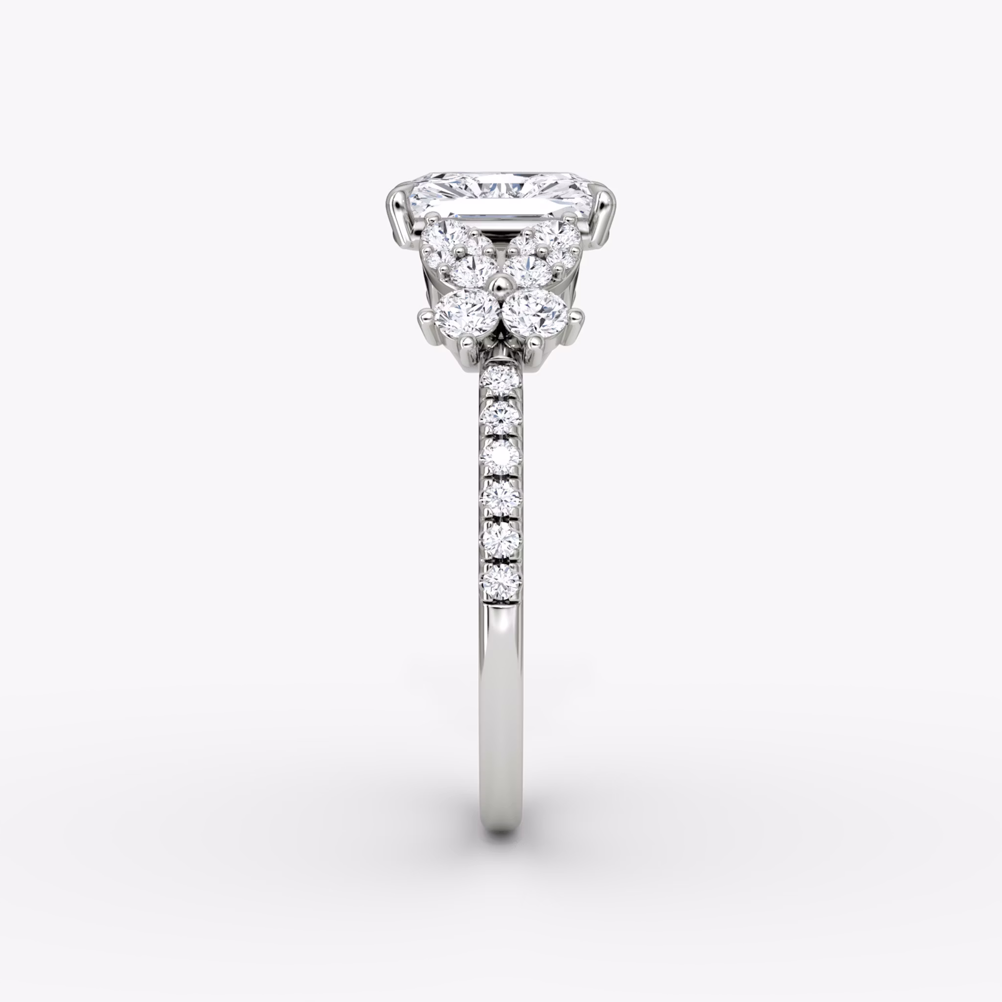 The Signature Floral | Radiant | Platinum | bandAccent: Pavé | diamondOrientation: vertical | caratWeight: other