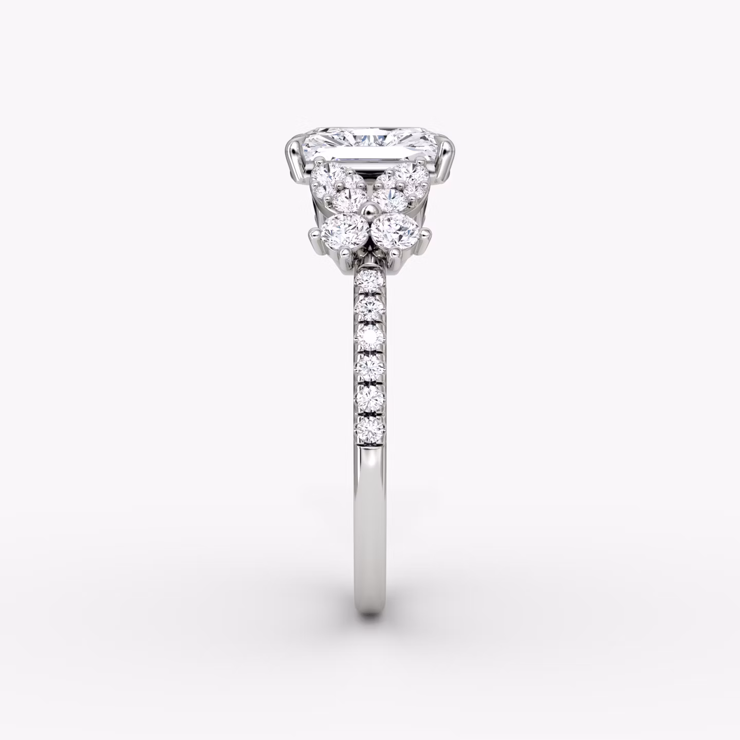 The Signature Floral  | Radiant | 18k | White Gold | bandAccent: Pavé | diamondOrientation: vertical | caratWeight: other