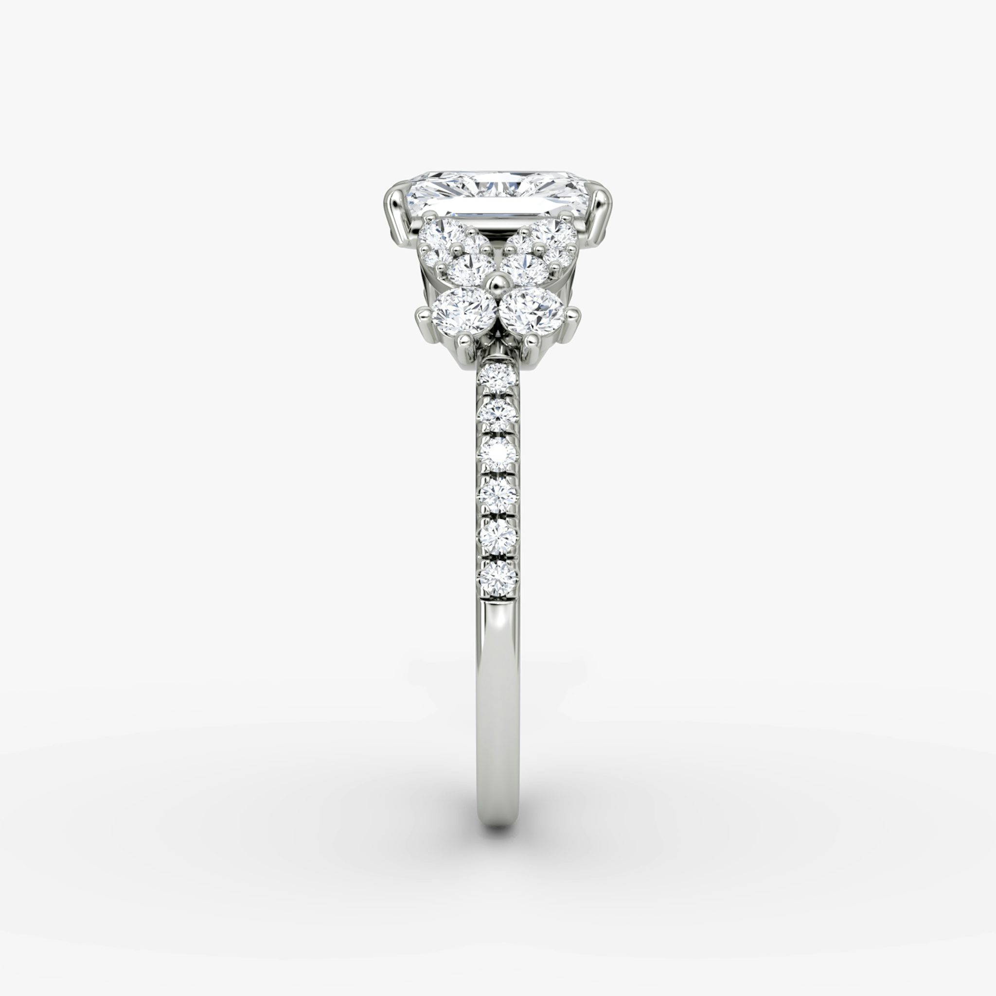 The Signature Floral | Radiant | Platinum | bandAccent: Pavé | diamondOrientation: vertical | caratWeight: other
