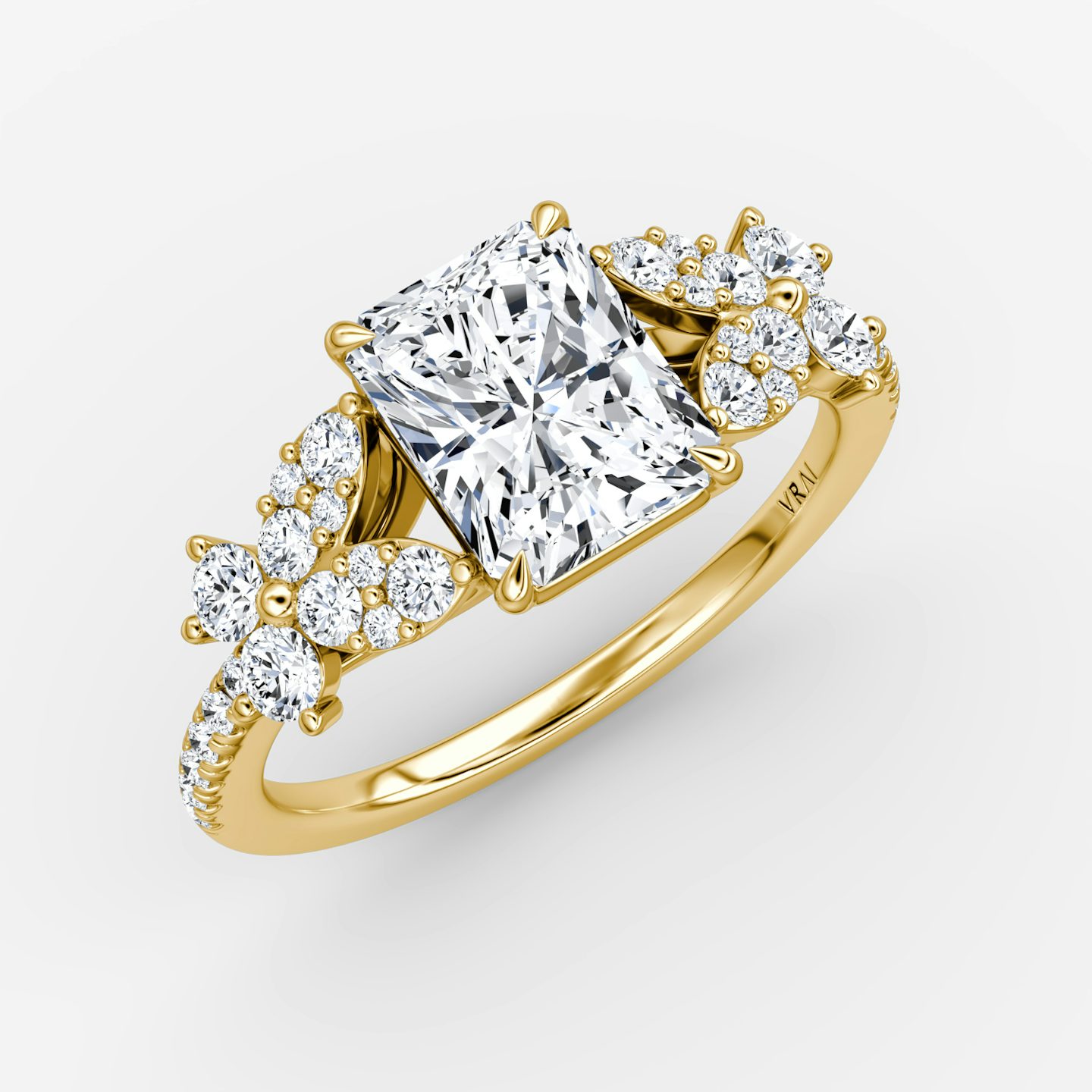The Signature Floral  | Radiant | 18k | Gelbgold | bandAccent: Mit Pavé-Besatz | diamondOrientation: vertical | caratWeight: other