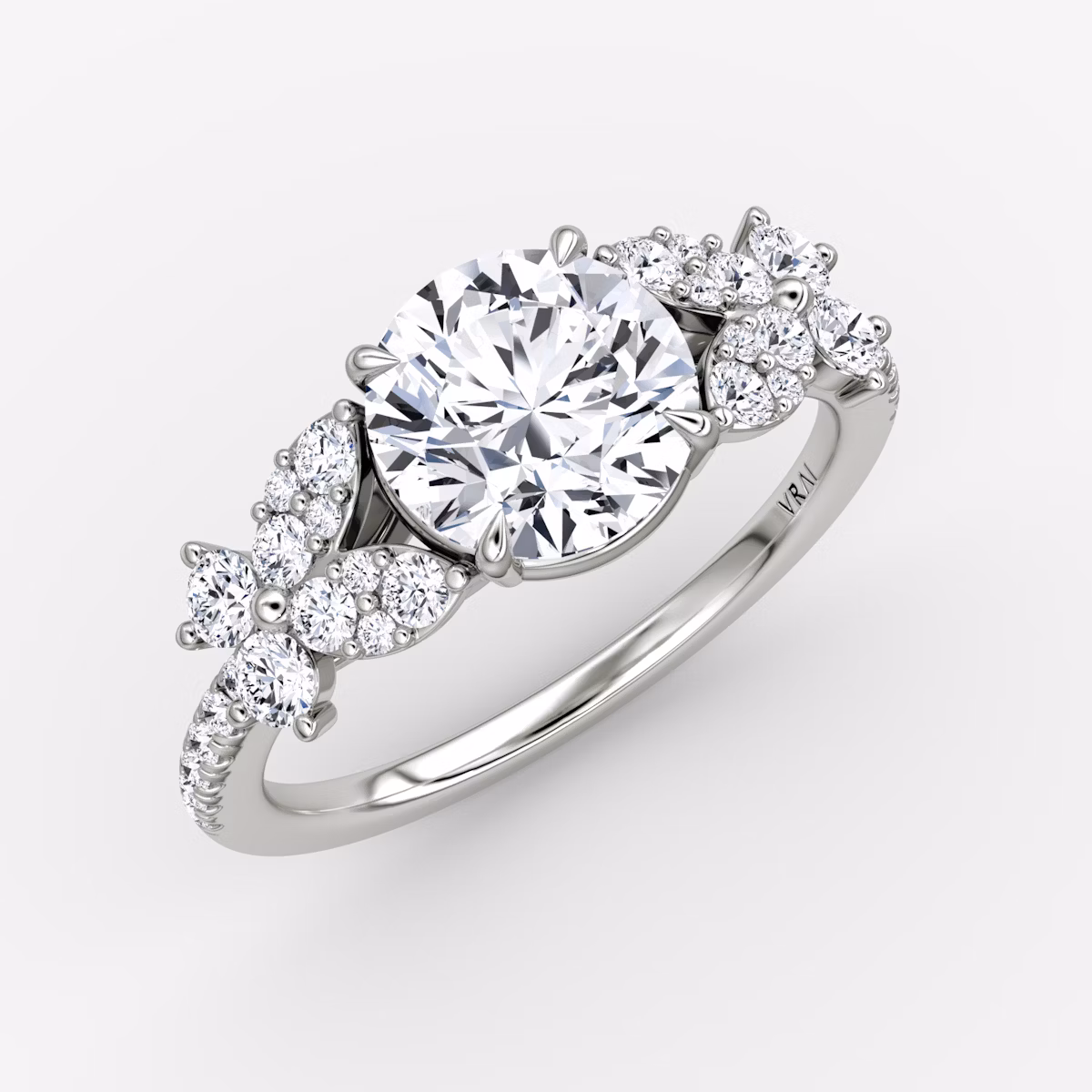 The Signature Floral | Round Brilliant | 18k | White Gold | bandAccent: Pavé | caratWeight: 2.0ct | diamondOrientation: vertical