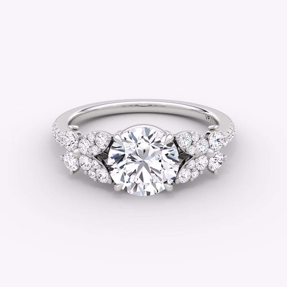 The Signature Floral | Round Brilliant | 18k | White Gold | bandAccent: Pavé | caratWeight: 2.0ct | diamondOrientation: vertical
