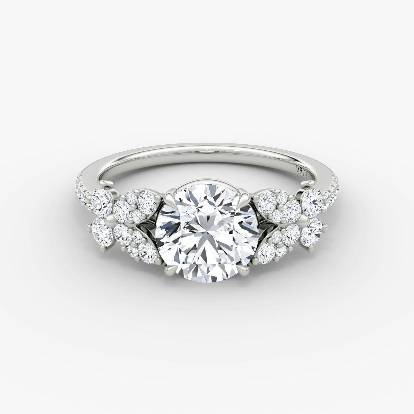 The Signature Floral  | Round Brilliant | 18k | White Gold | bandAccent: Pavé | caratWeight: other | diamondOrientation: vertical