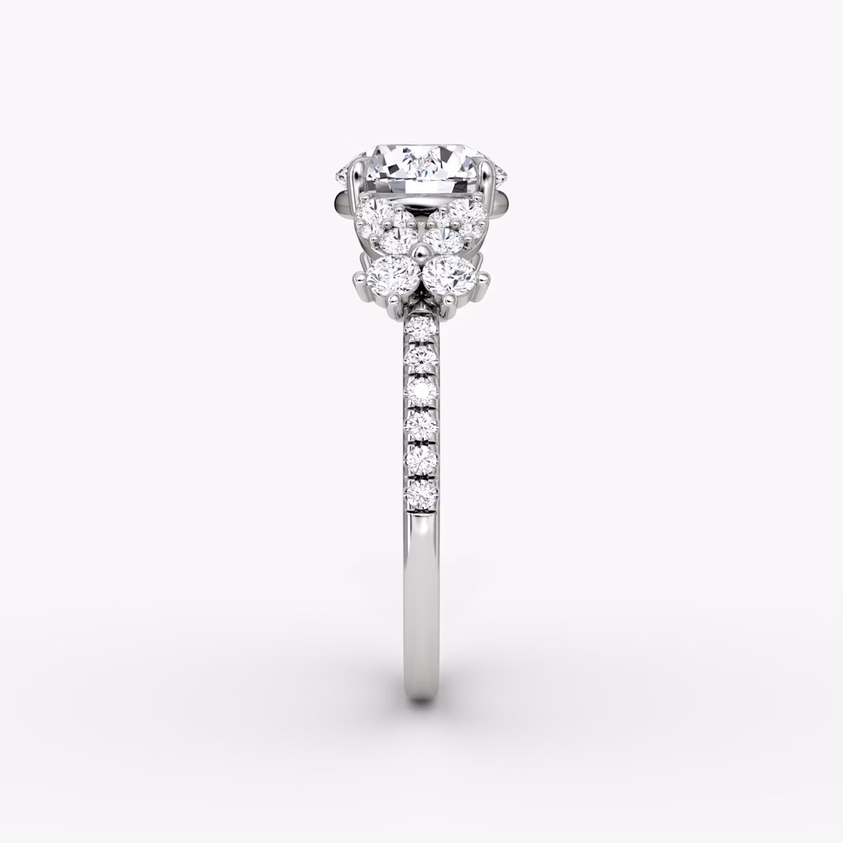 The Signature Floral | Round Brilliant | 18k | White Gold | bandAccent: Pavé | caratWeight: 2.0ct | diamondOrientation: vertical