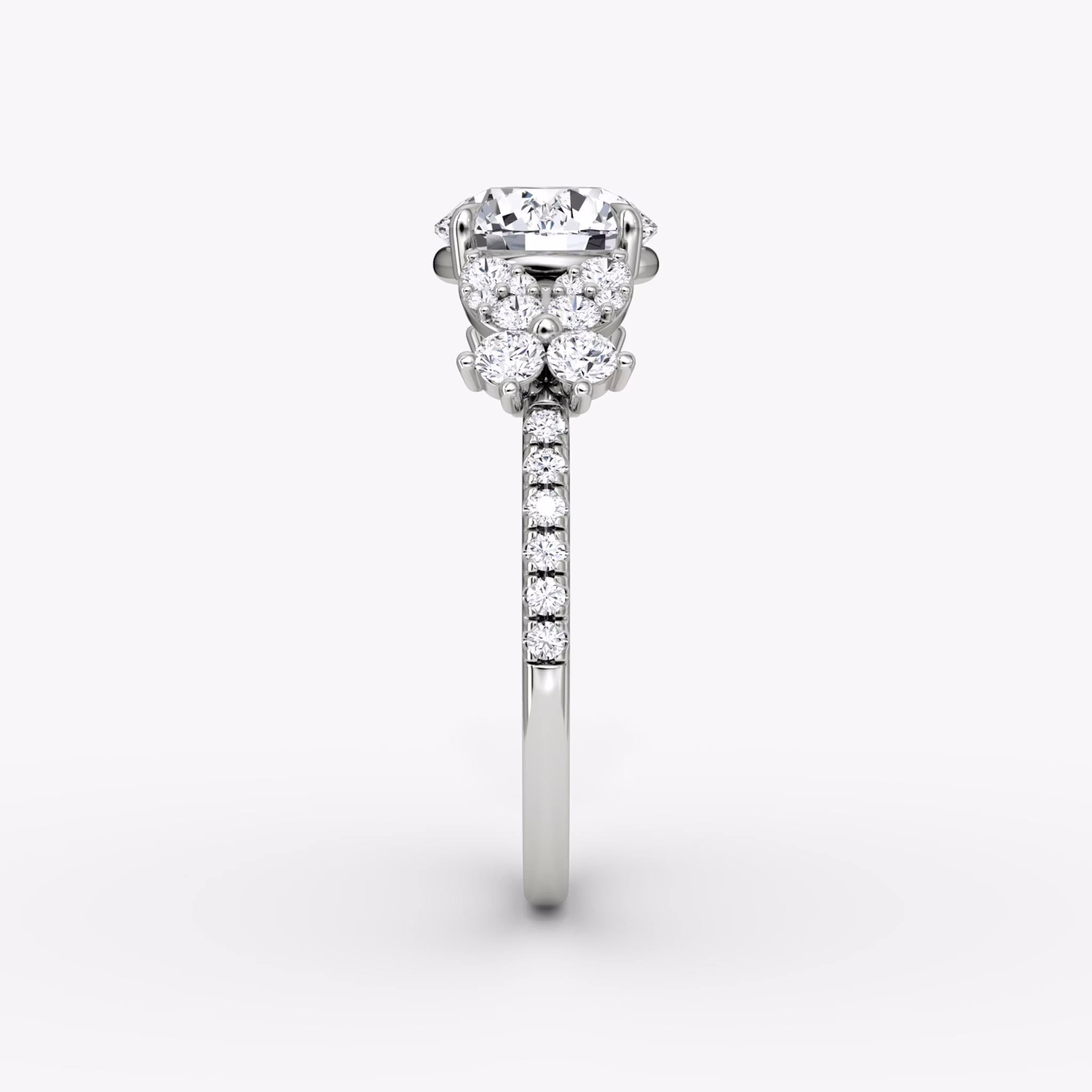 The Signature Floral | Round Brilliant | Platinum | bandAccent: Pavé | caratWeight: other | diamondOrientation: vertical