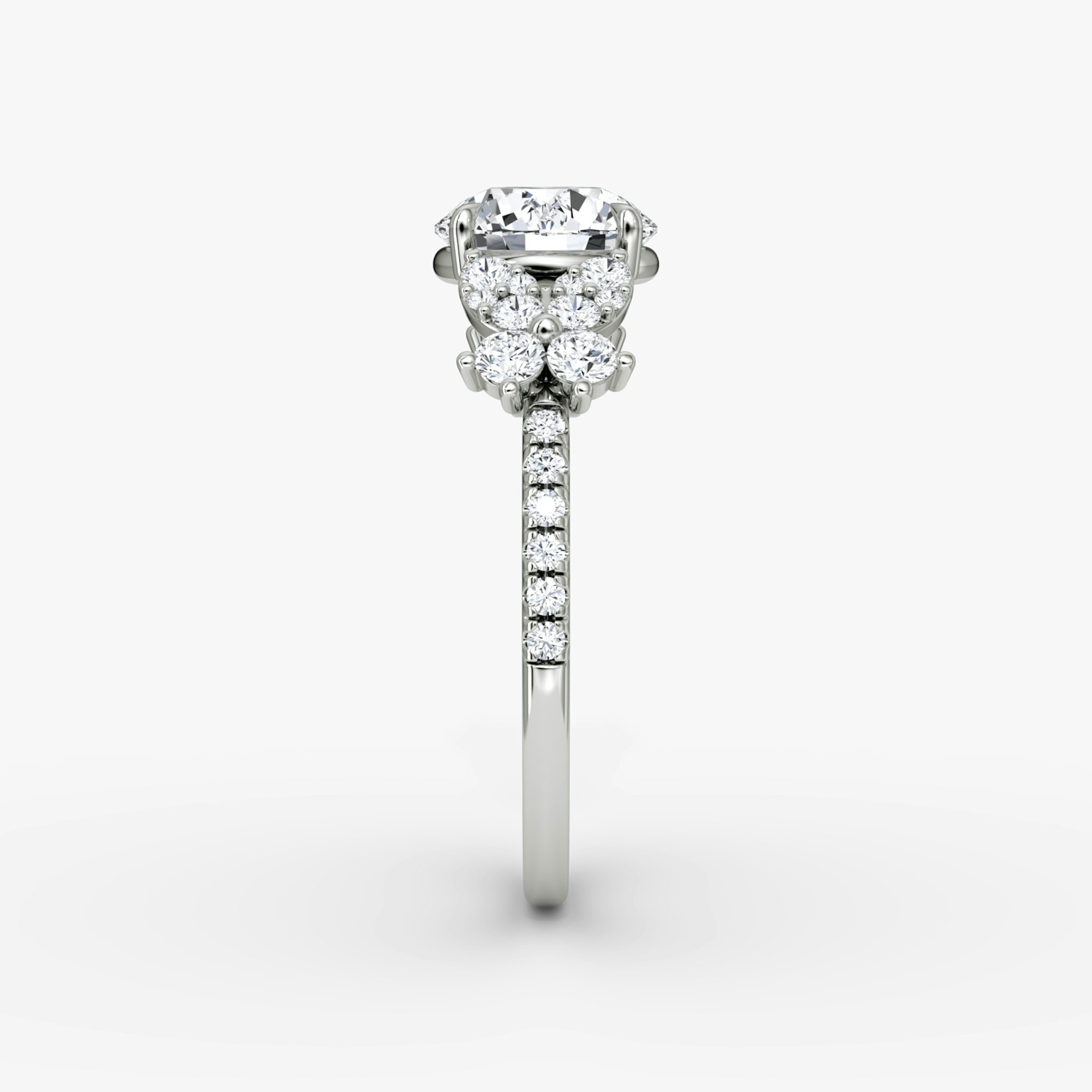 The Signature Floral | Round Brilliant | Platinum | bandAccent: Pavé | caratWeight: other | diamondOrientation: vertical