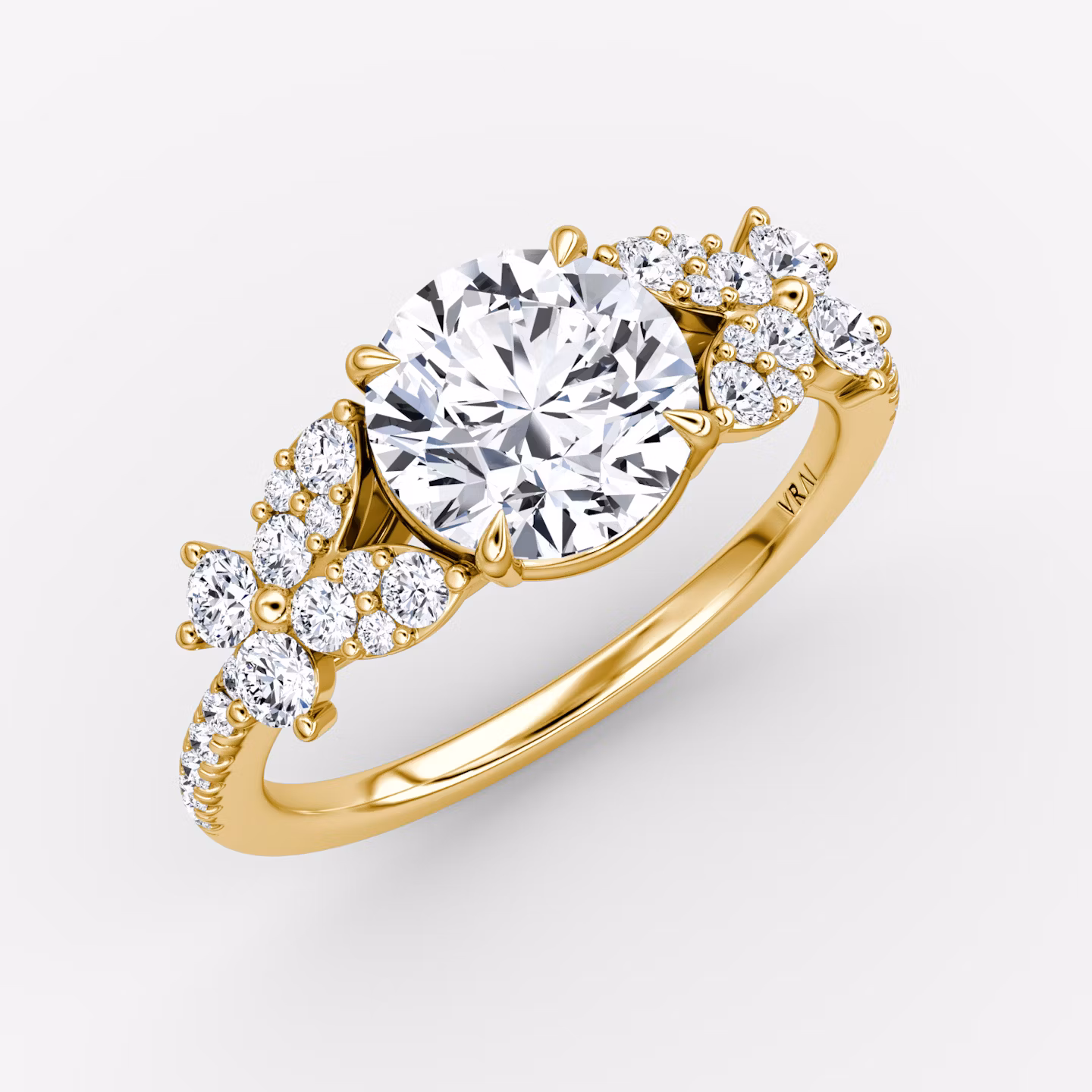 The Signature Floral  | Round Brilliant | 18k | Yellow Gold | bandAccent: Pavé | caratWeight: 1.5ct | diamondOrientation: vertical
