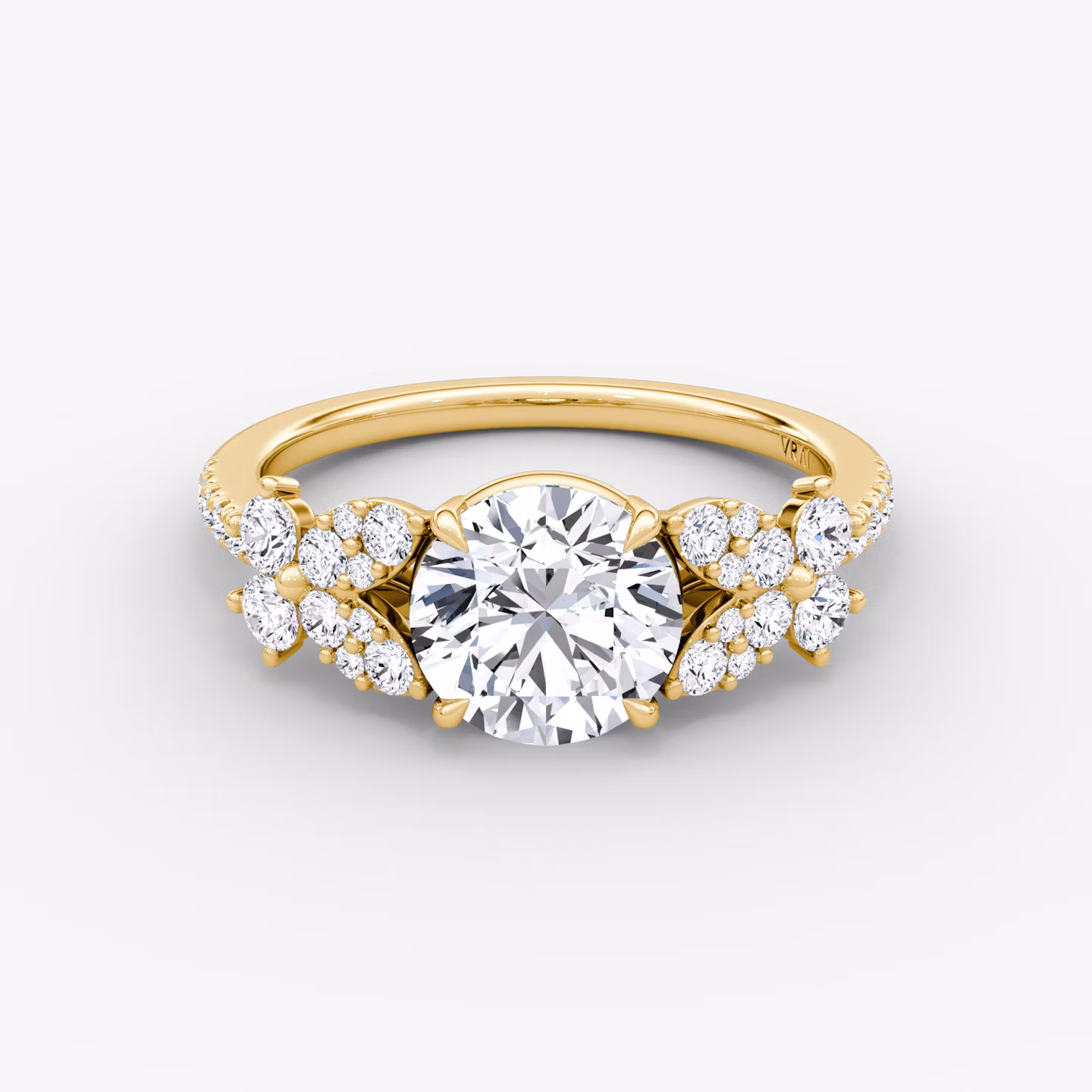 The Signature Floral  | Round Brilliant | 18k | Yellow Gold | bandAccent: Pavé | caratWeight: 1.5ct | diamondOrientation: vertical