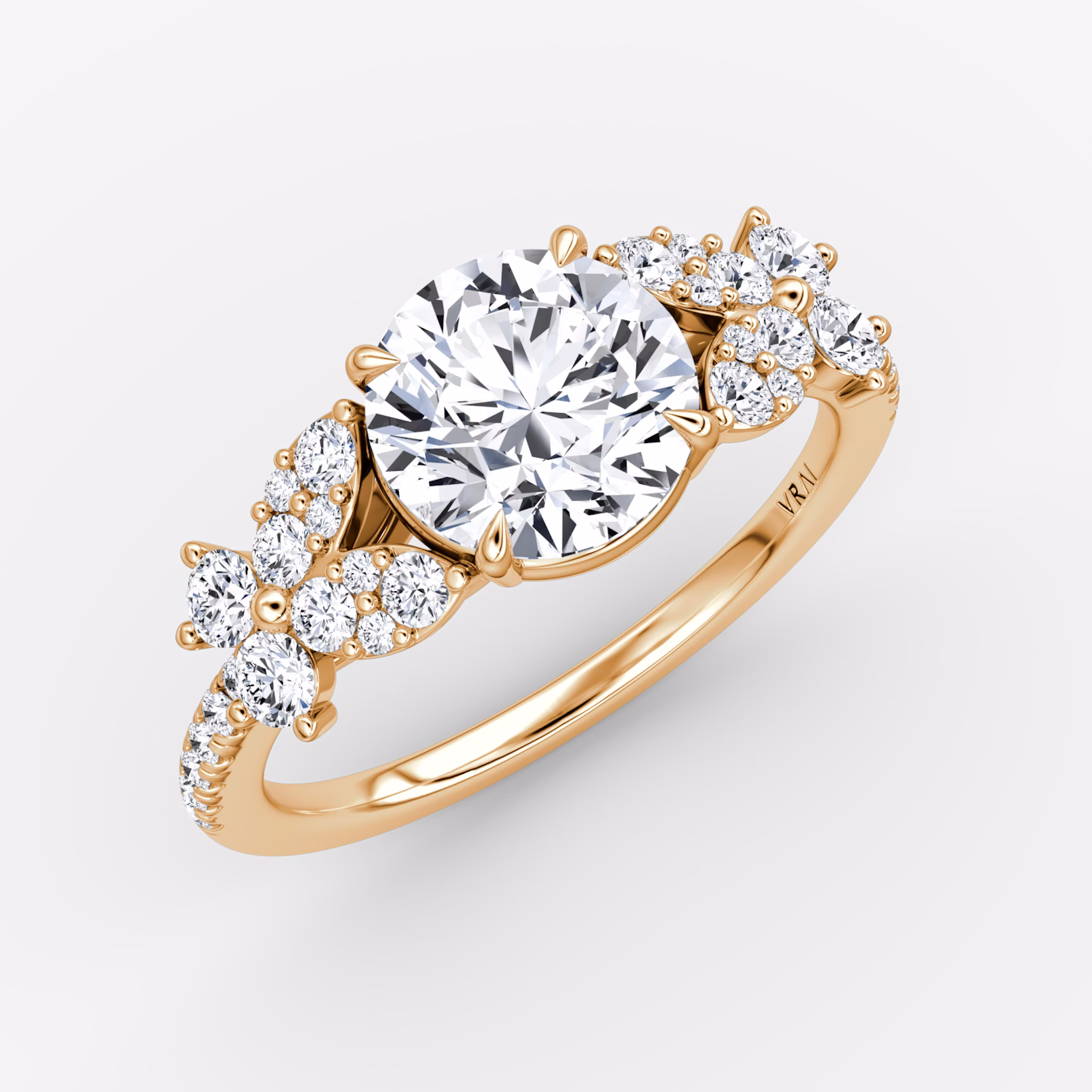 The Signature Floral | Round Brilliant | 14k | Rose Gold | bandAccent: Pavé | caratWeight: 1.0ct | diamondOrientation: vertical