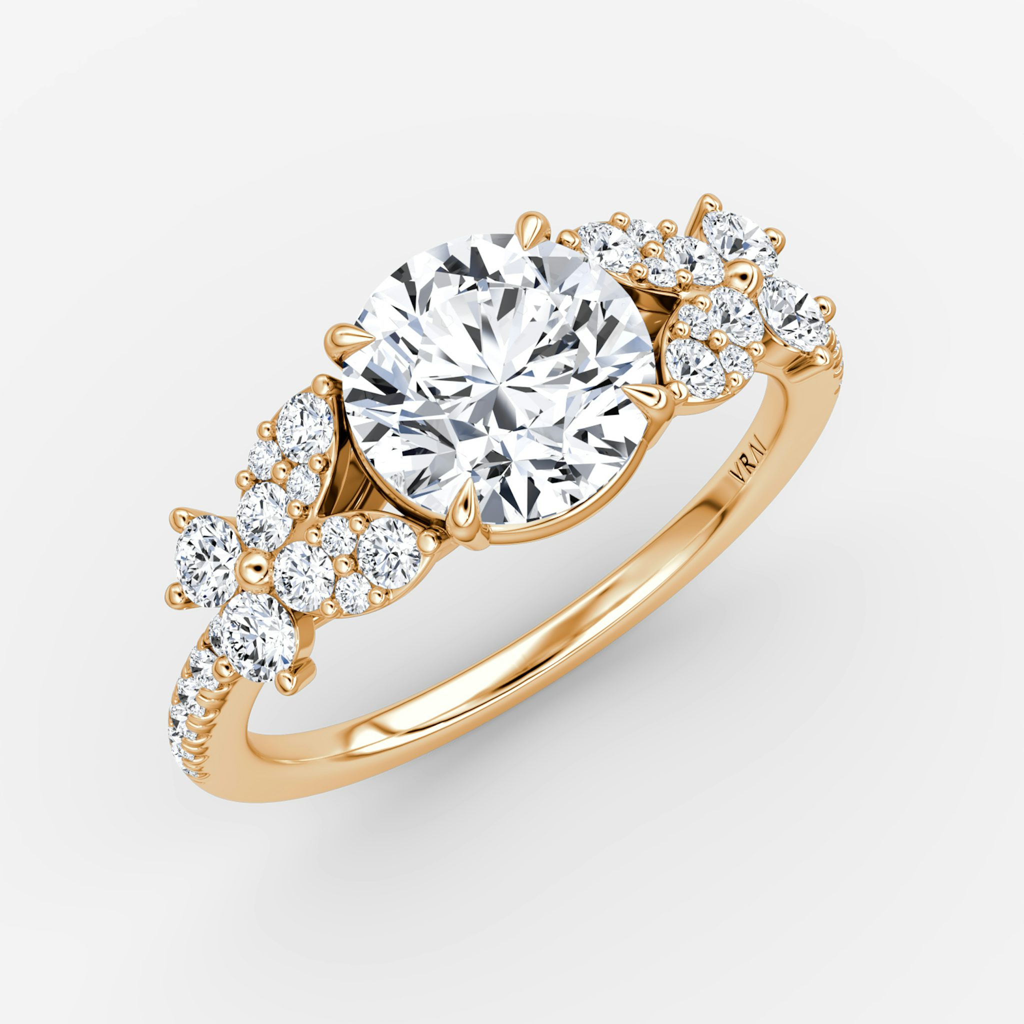 The Signature Floral | Round Brilliant | 14k | Rose Gold | bandAccent: Pavé | caratWeight: 1.0ct | diamondOrientation: vertical