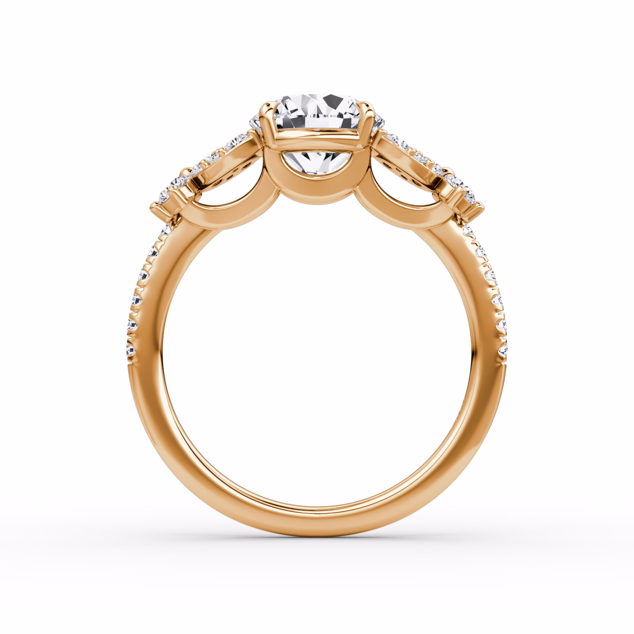 The Signature Floral | Round Brilliant | 14k | Rose Gold | bandAccent: Pavé | caratWeight: 1.0ct | diamondOrientation: vertical