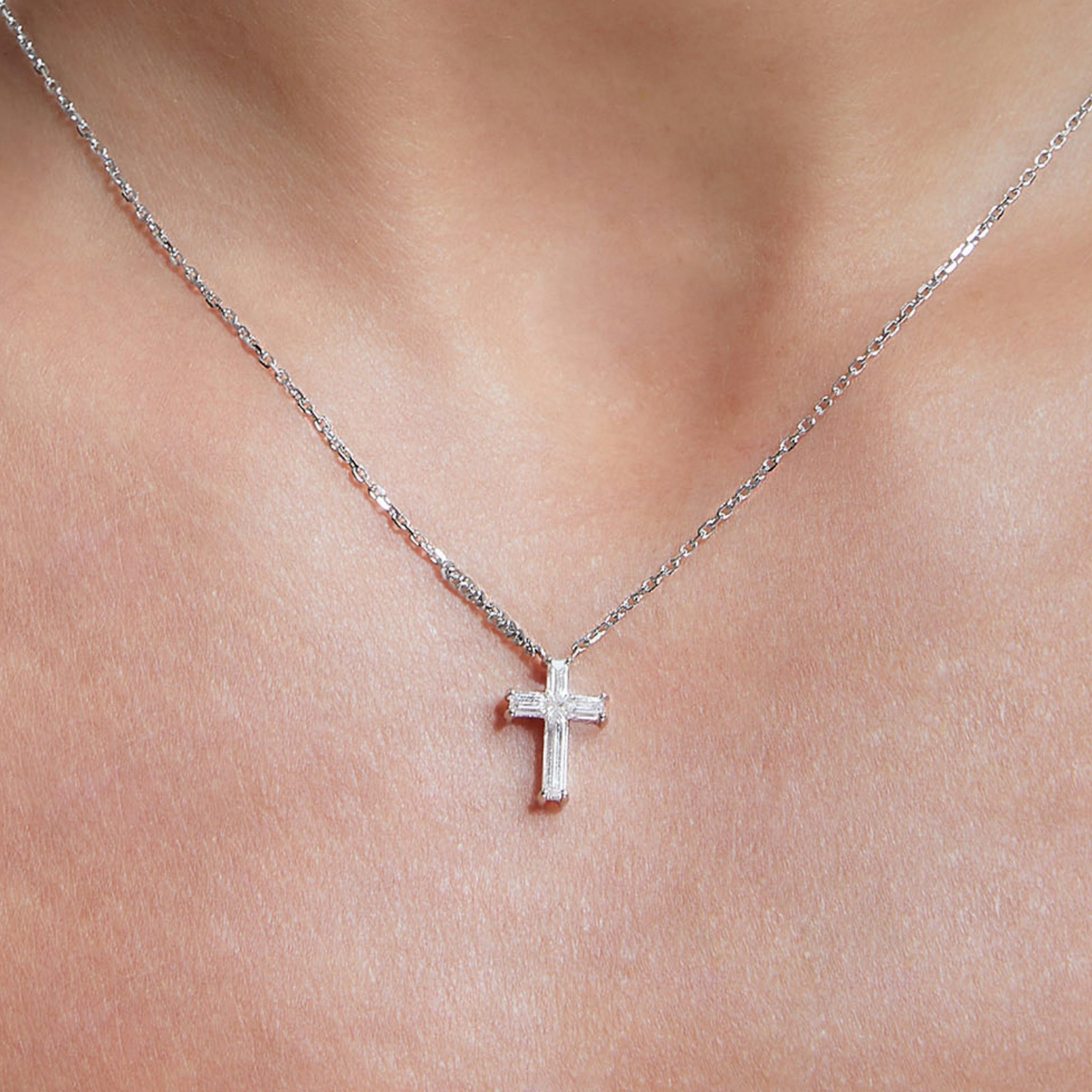 Petite Cross Necklace | cross | 14k | White Gold | chainLength: 16-18