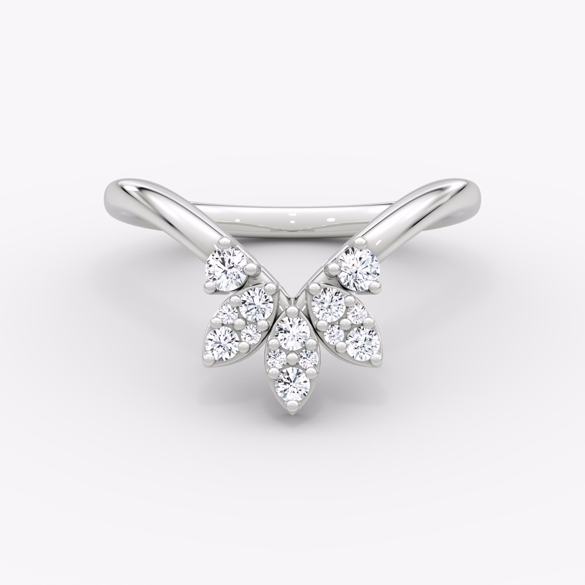 The Petal Crown Band | Round Brilliant | 18k | White Gold | bandAccent: Plain