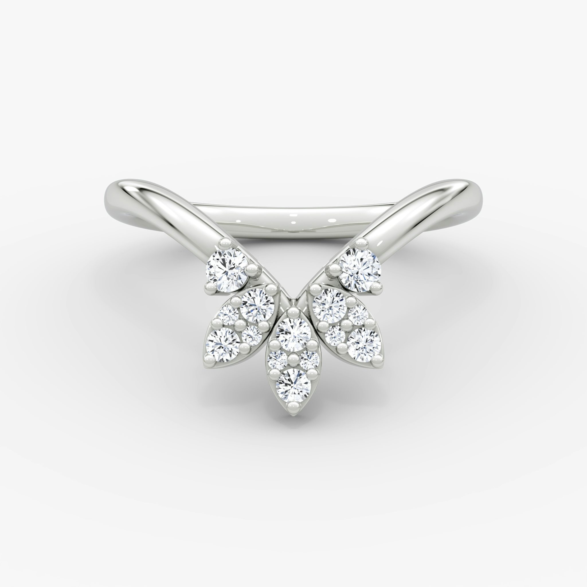 The Petal Crown Band | Round Brilliant | 18k | White Gold | bandAccent: Plain