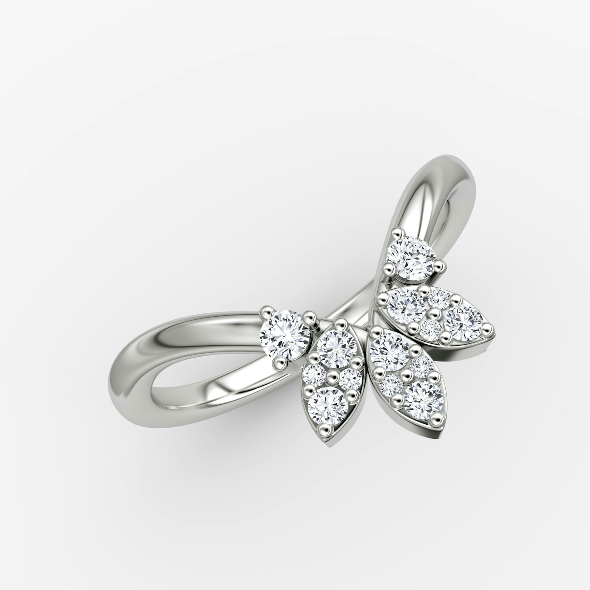 The Petal Crown Band | Round Brilliant | 18k | White Gold | bandAccent: Plain