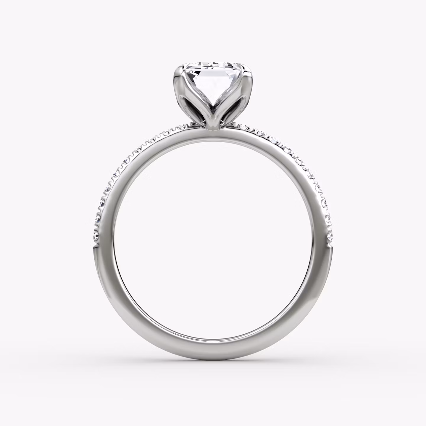 The Classic Petal | Emerald | Platinum | bandAccent: Pavé | diamondOrientation: vertical | caratWeight: other