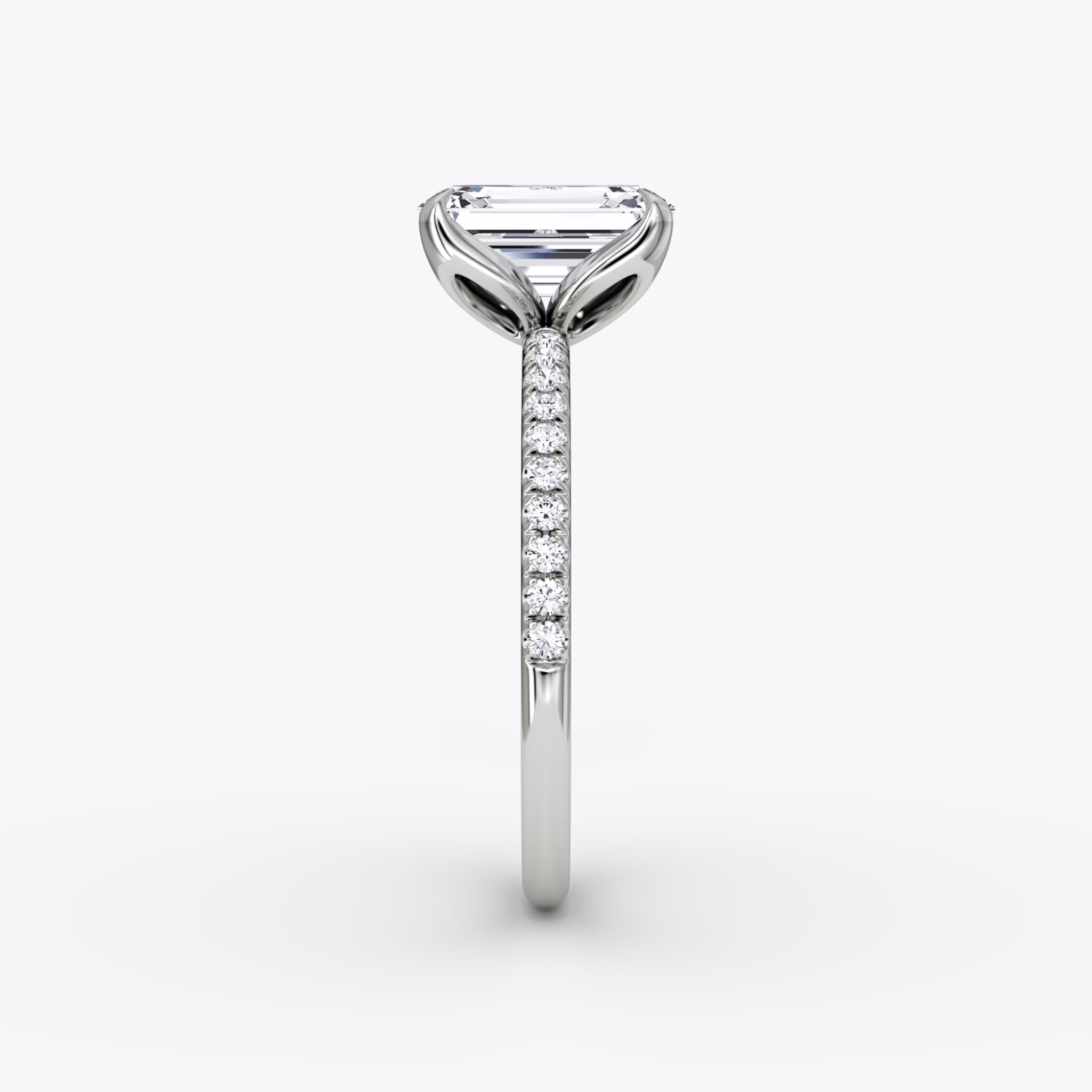 The Classic Petal | Emerald | Platinum | bandAccent: Pavé | diamondOrientation: vertical | caratWeight: other
