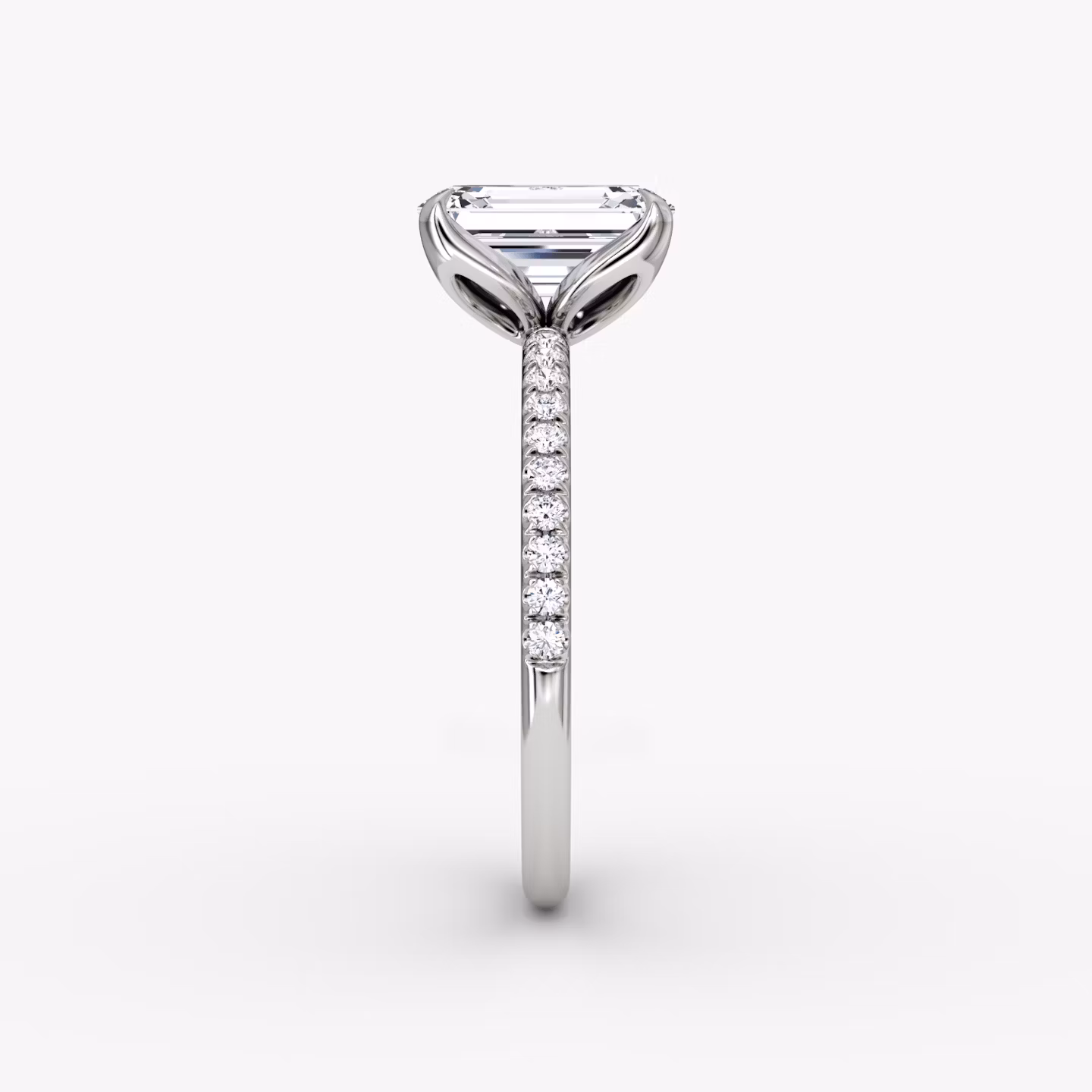 The Classic Petal | Emerald | Platinum | bandAccent: Pavé | diamondOrientation: vertical | caratWeight: other